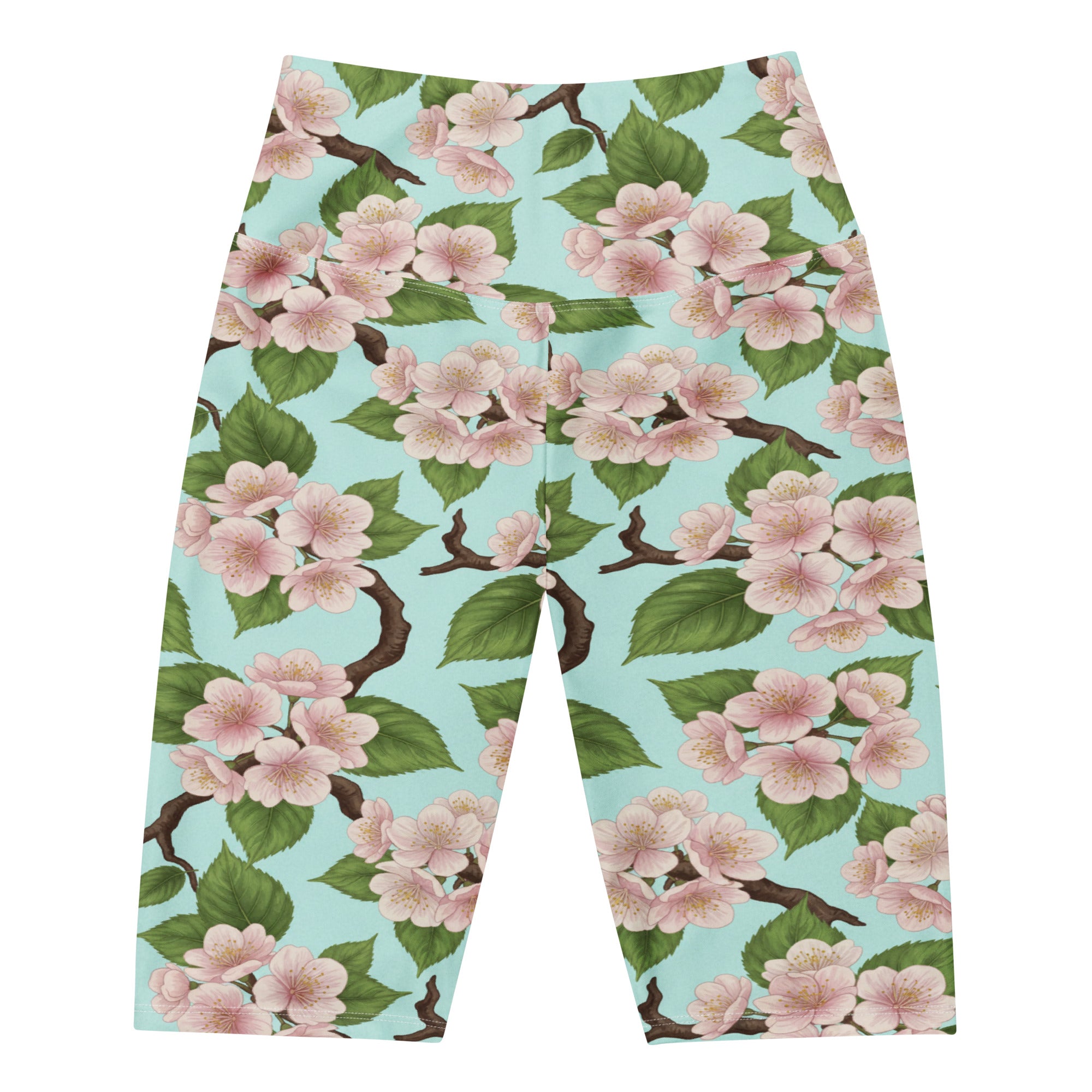 Women's cherry blossom branches bike shorts front view