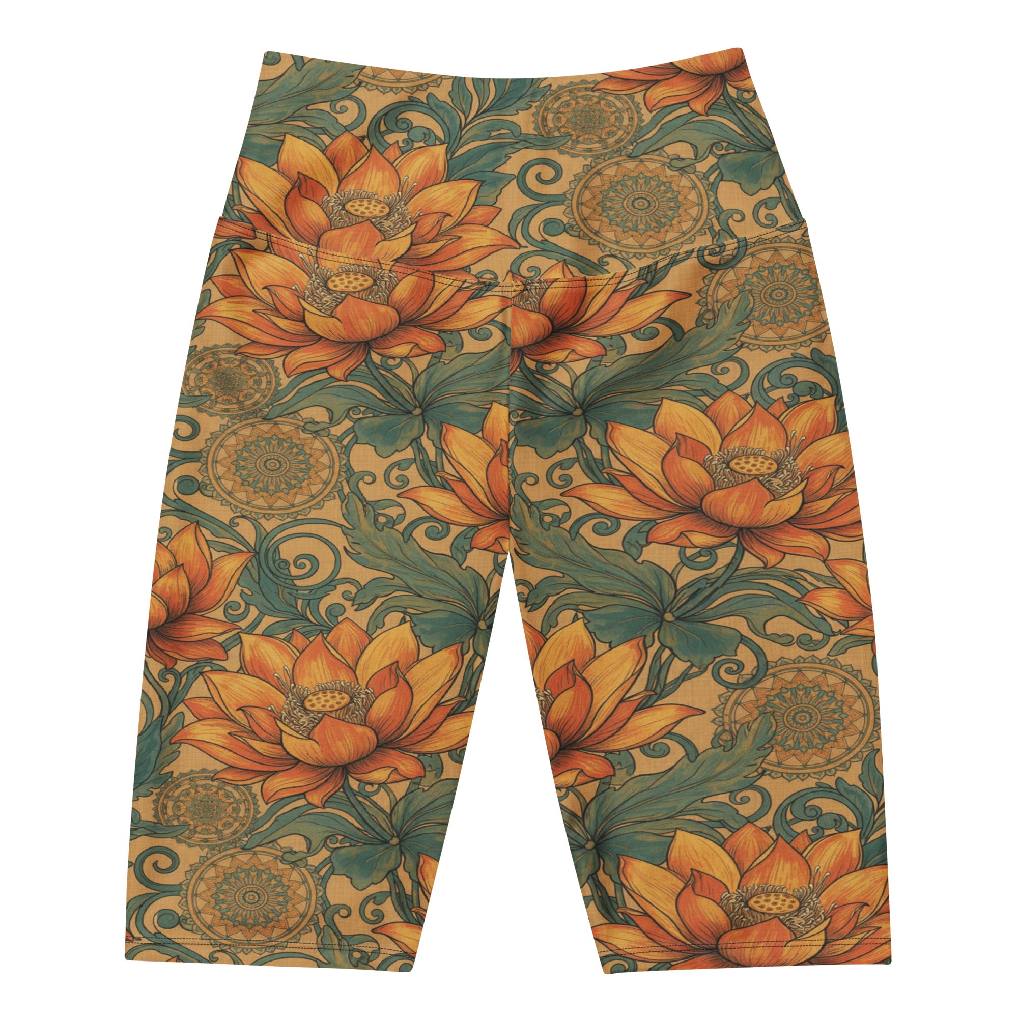 Women's boho lotus and mandalas bike shorts front view