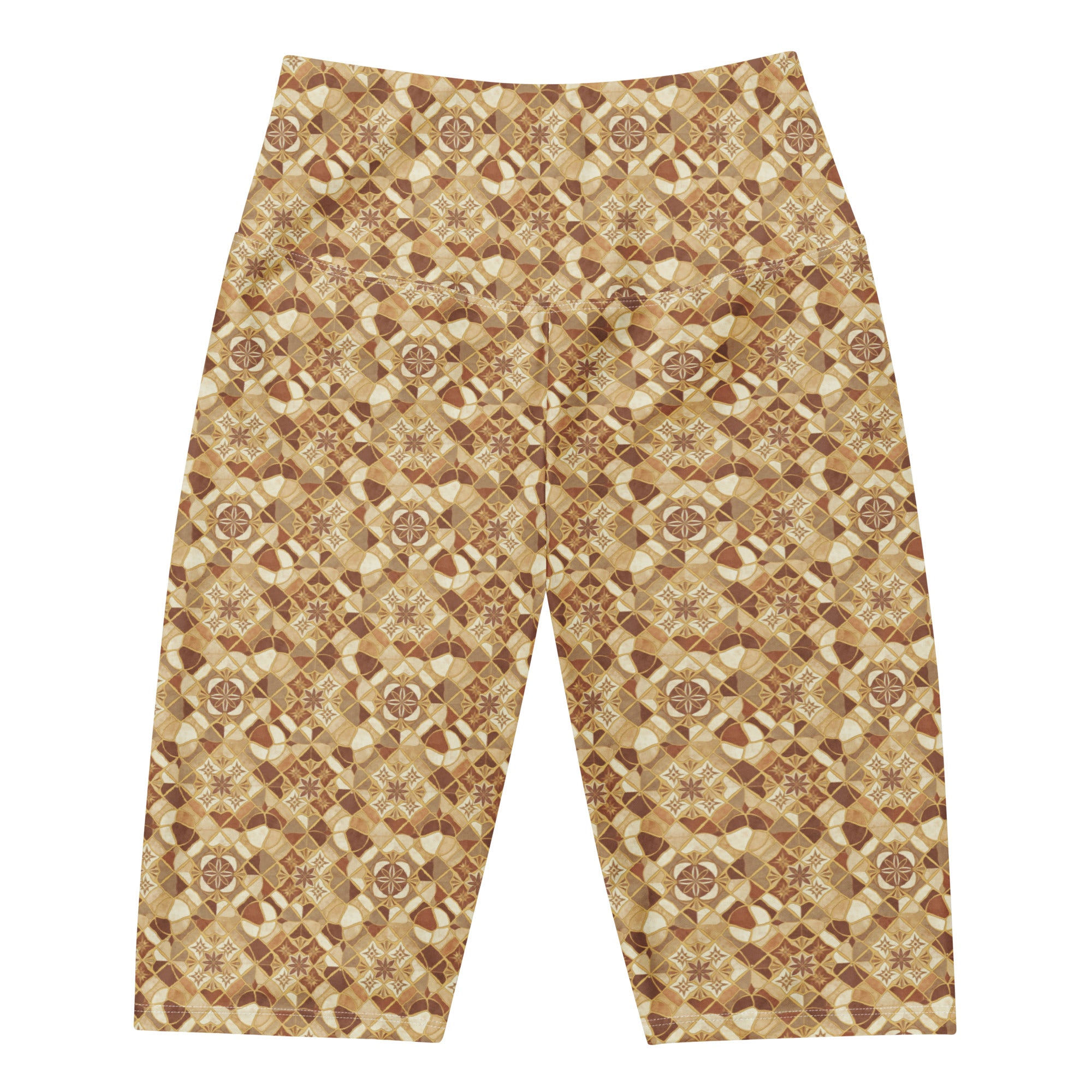 Women's white jerusalem stone mosaic bike shorts front view