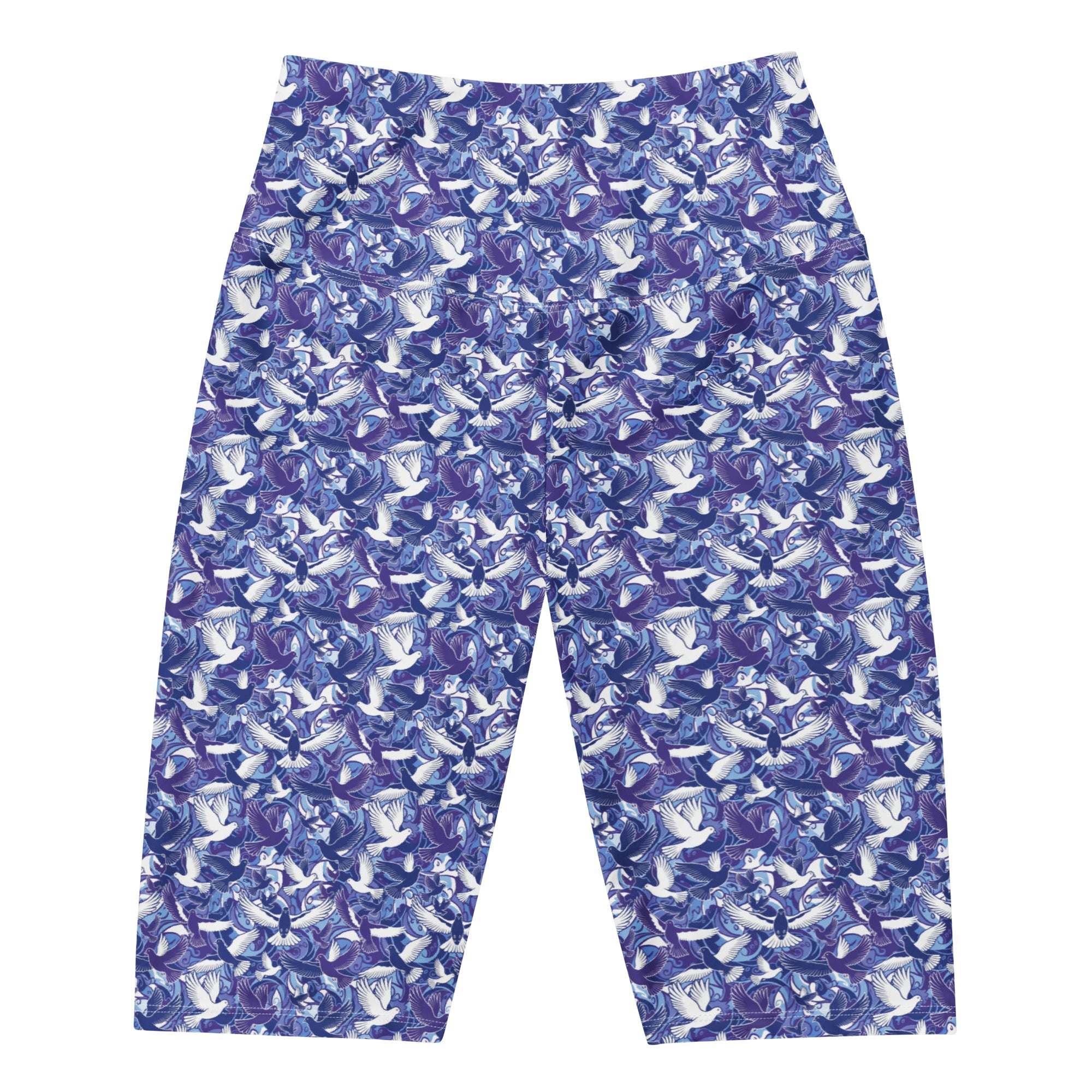 Women's white dove in flight bike shorts front view