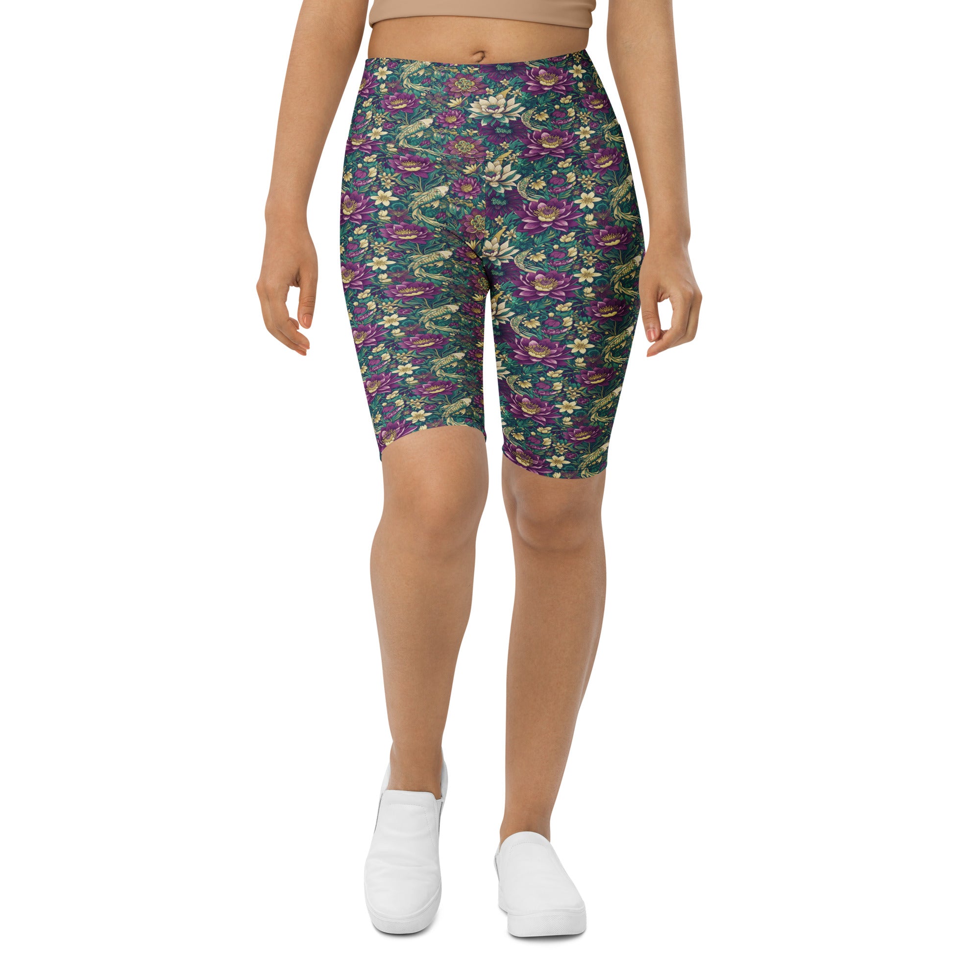 Women's pisces koi floral bike shorts front view