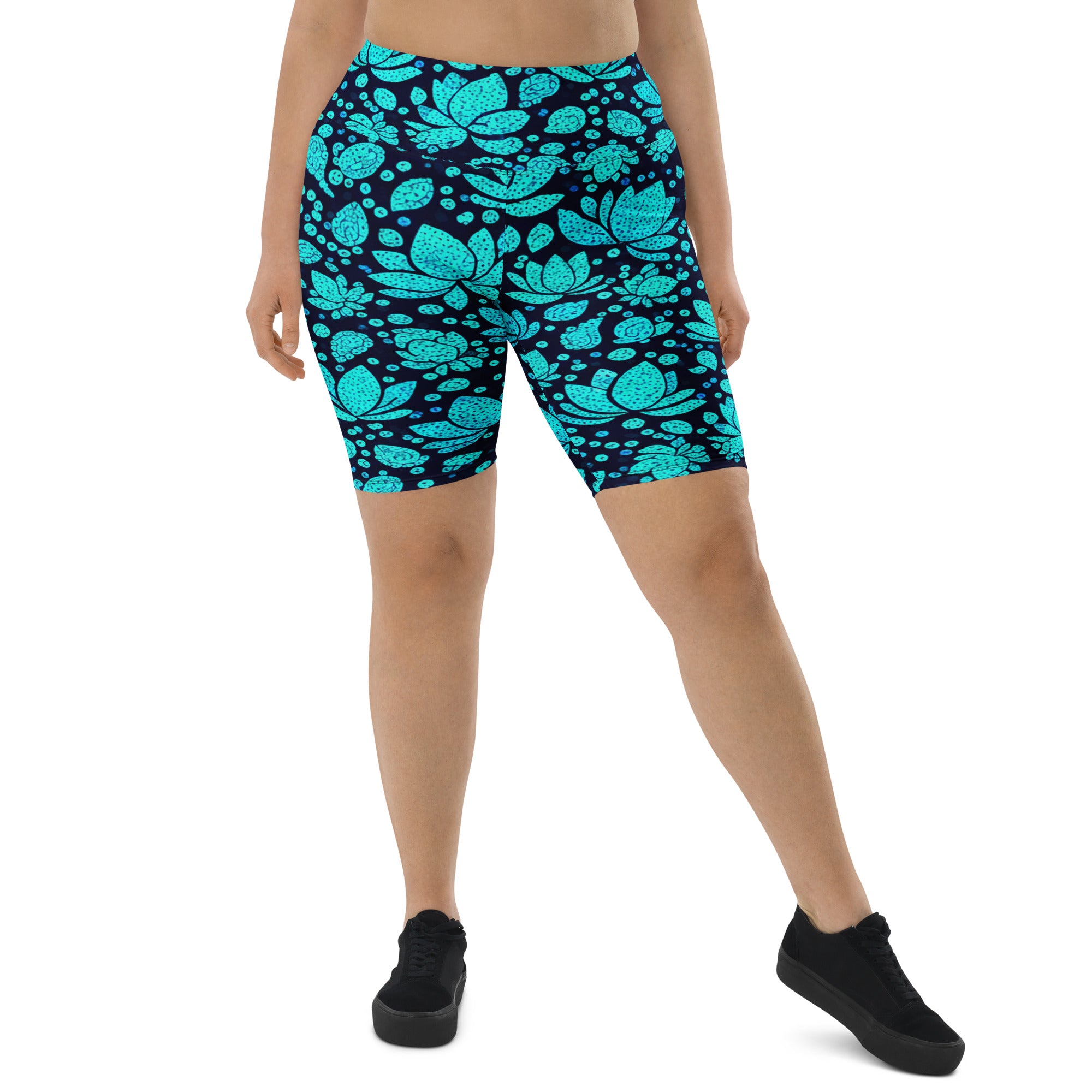 Teal Paillette Lotus Bike Shorts | GearBunch