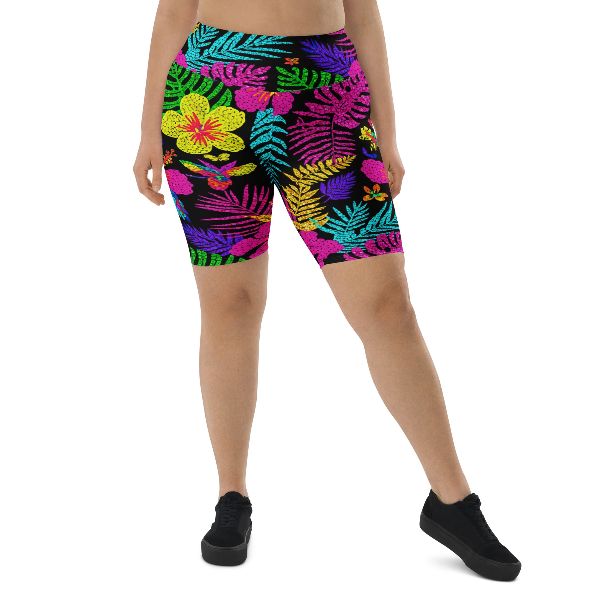 Rainbow Paillette Tropical Bike Shorts | GearBunch