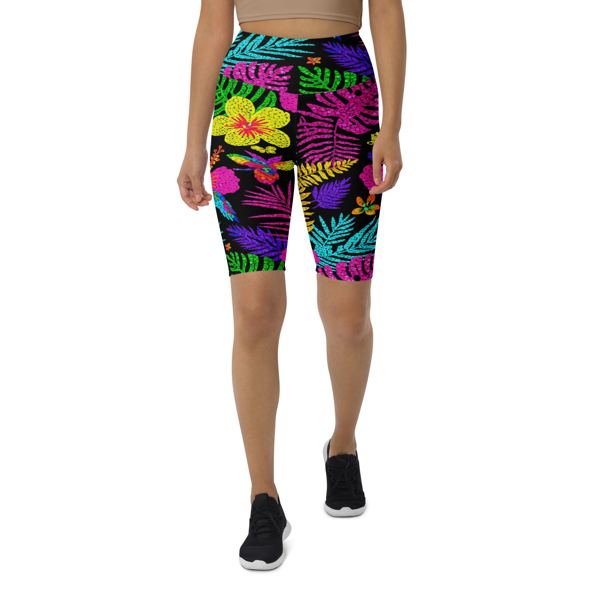 Rainbow Paillette Tropical Bike Shorts | GearBunch