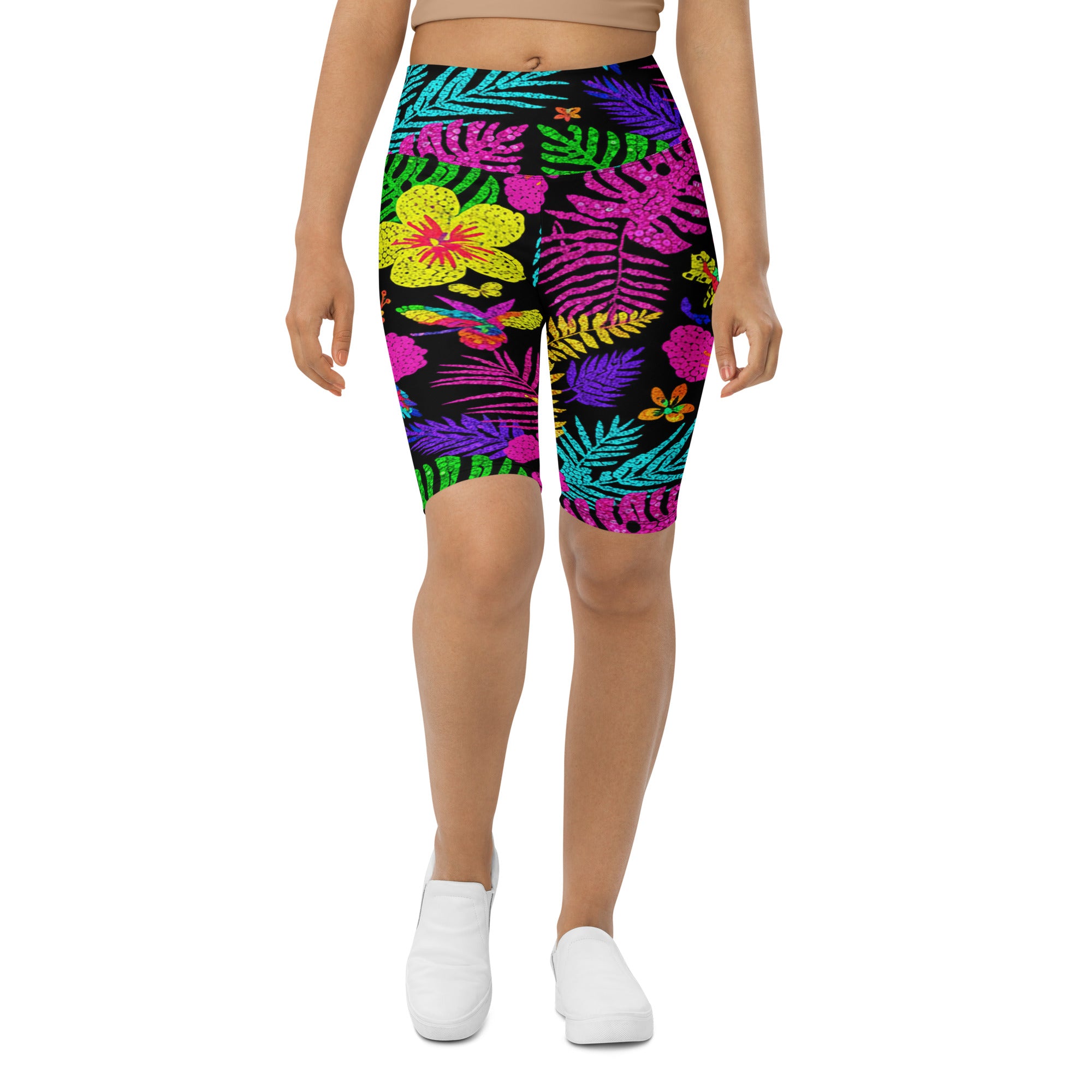 Rainbow Paillette Tropical Bike Shorts | GearBunch