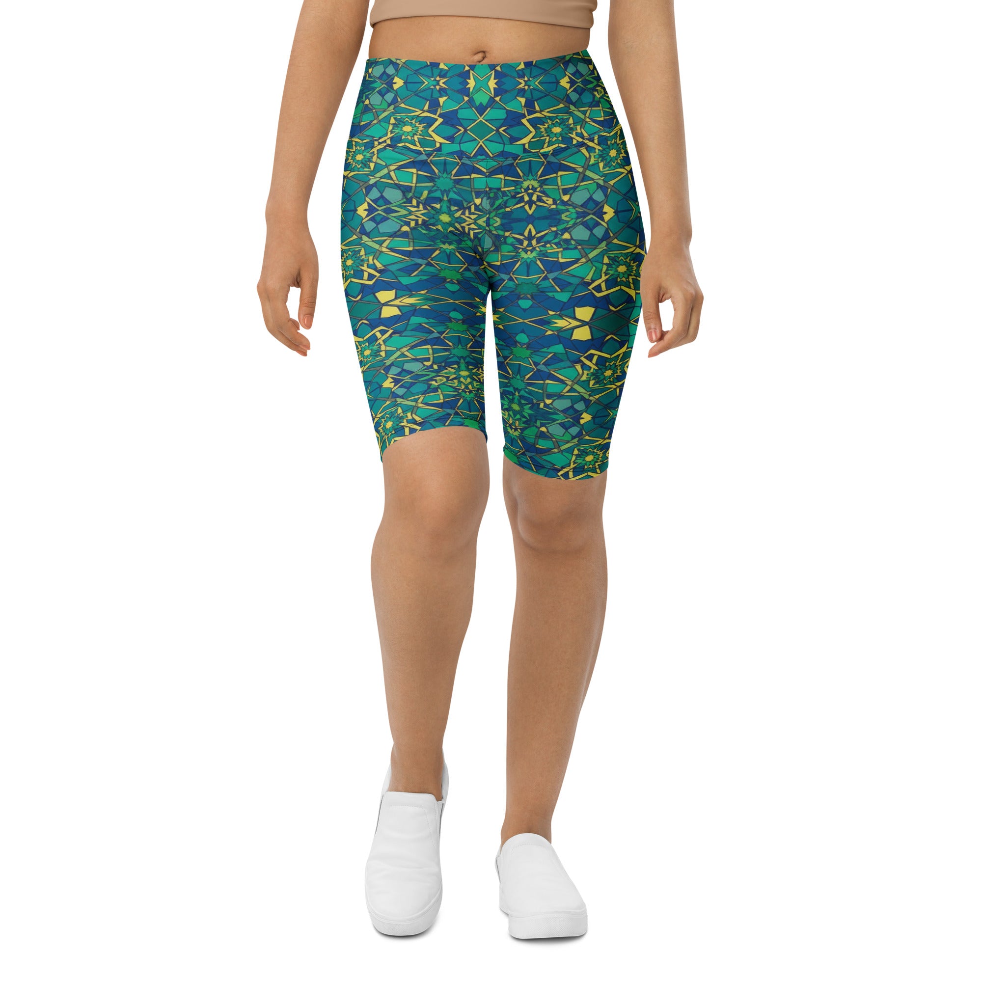 Women's zellige peacock bike shorts front view