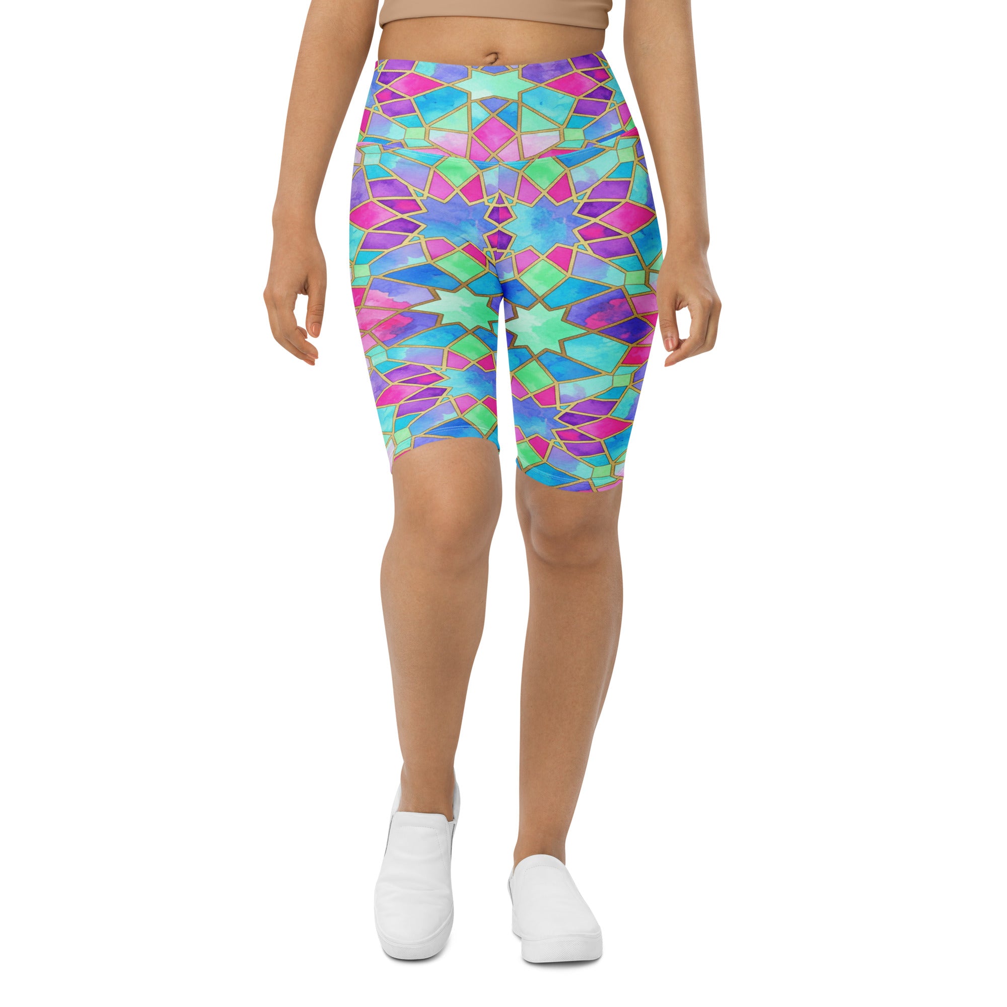 Women's violet dream printed bike shorts front view