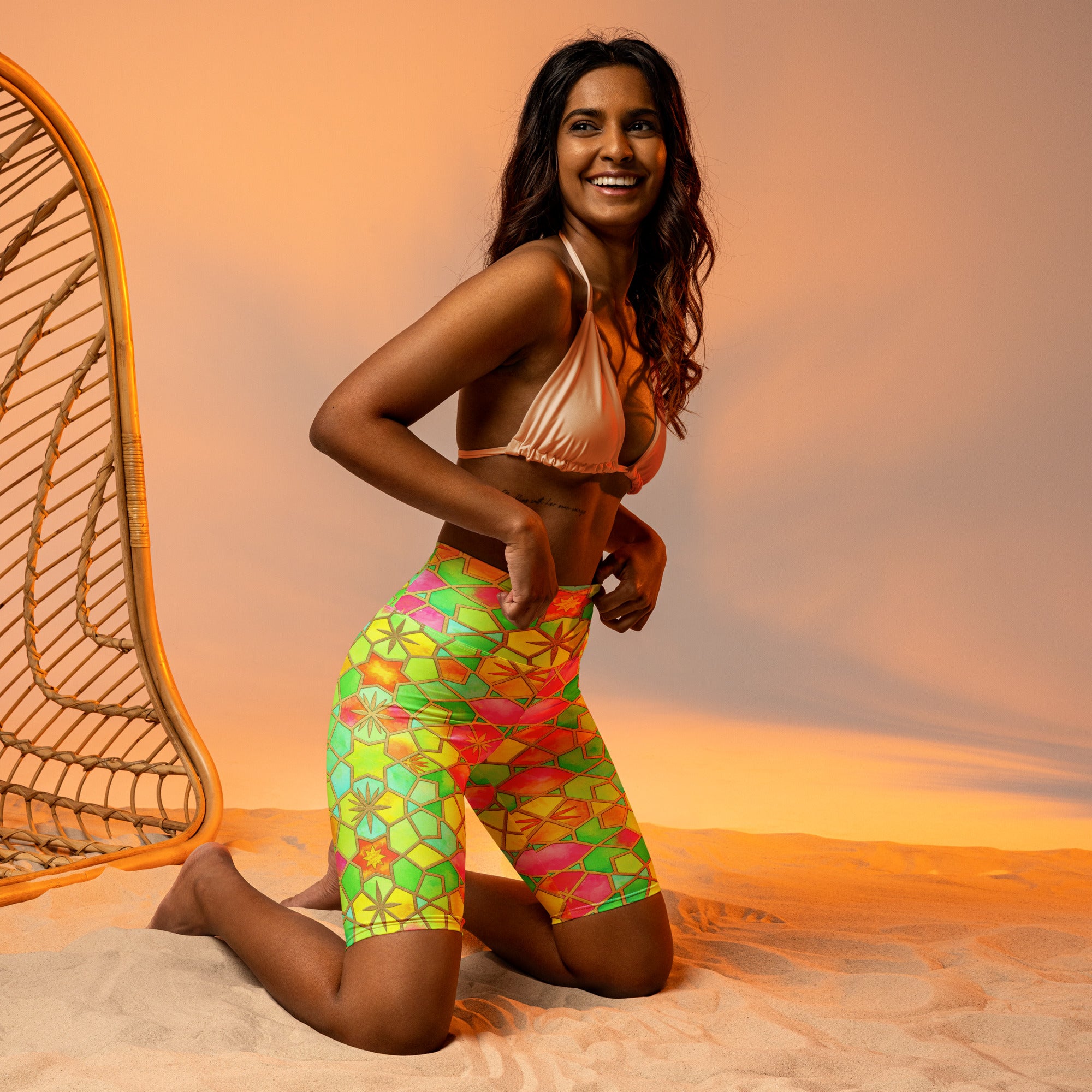 Arabic Watercolour Tropical Punch Bike Shorts | GearBunch