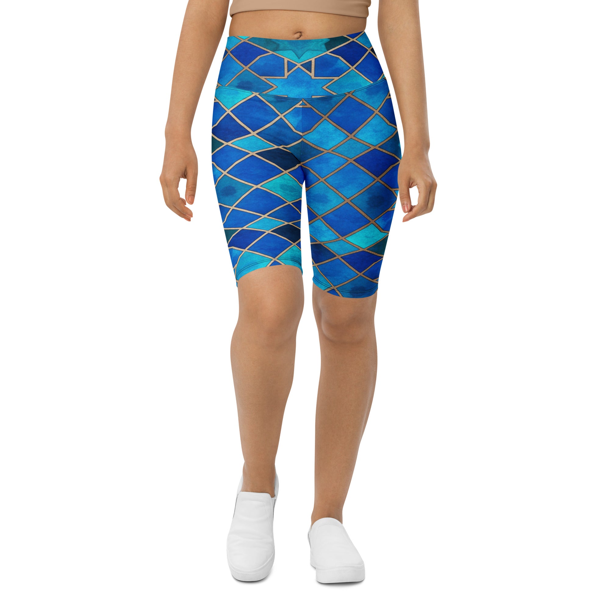 Arabic Watercolour Sapphire Bronze Bike Shorts | GearBunch