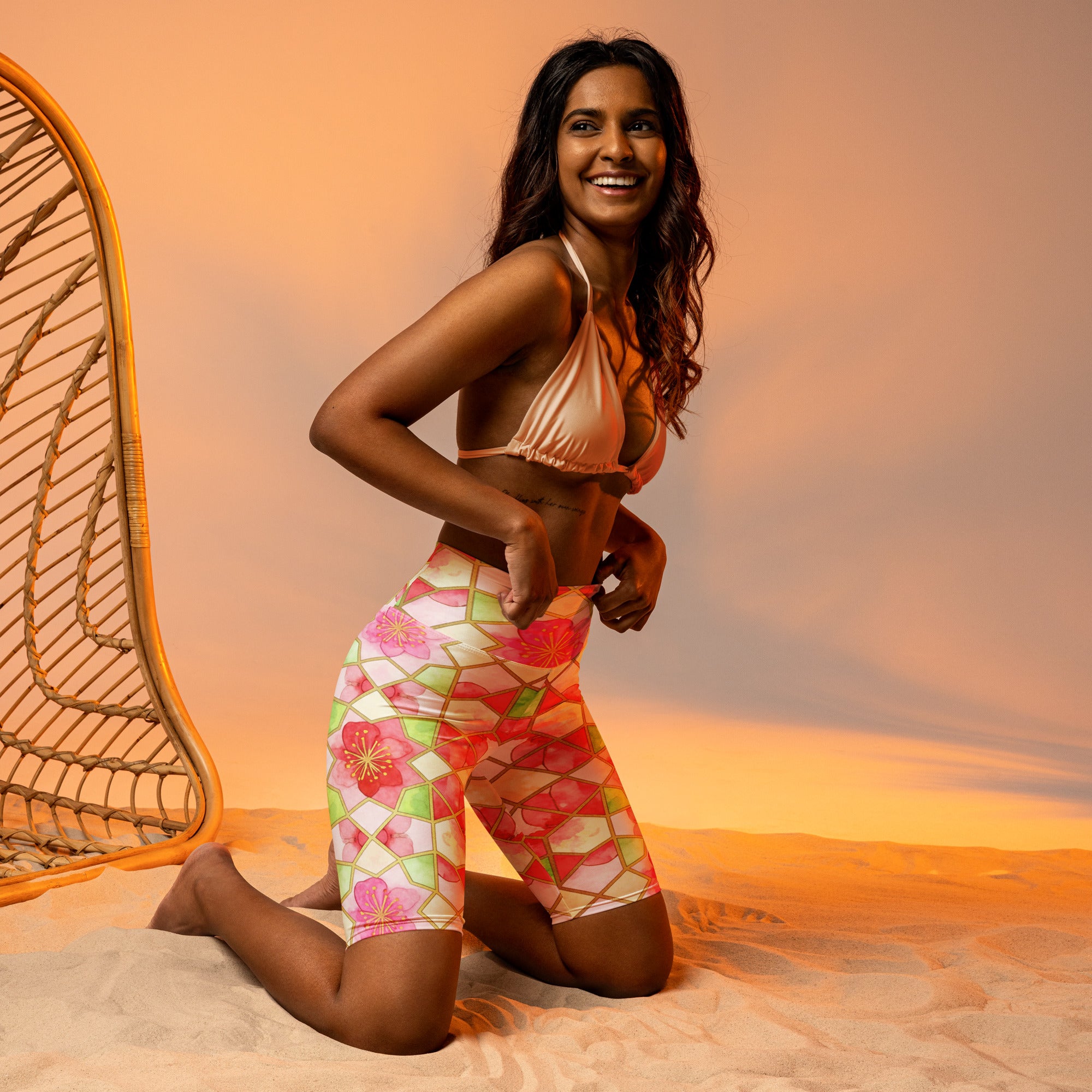 Arabic Watercolour Cherry Blossom Bike Shorts | GearBunch