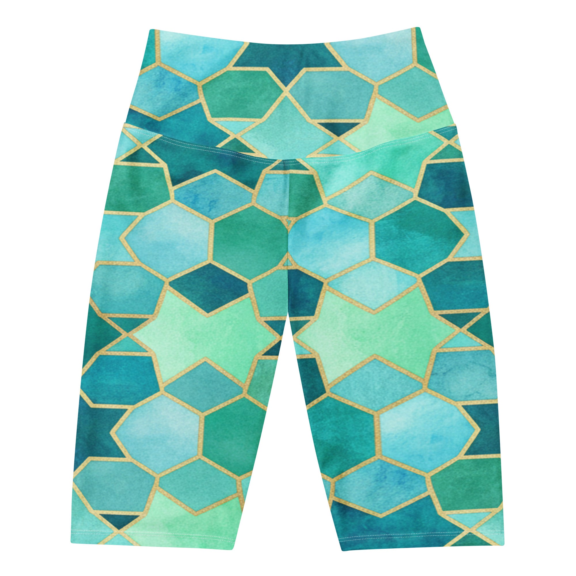 Women's watercolour lagoon bike shorts front view