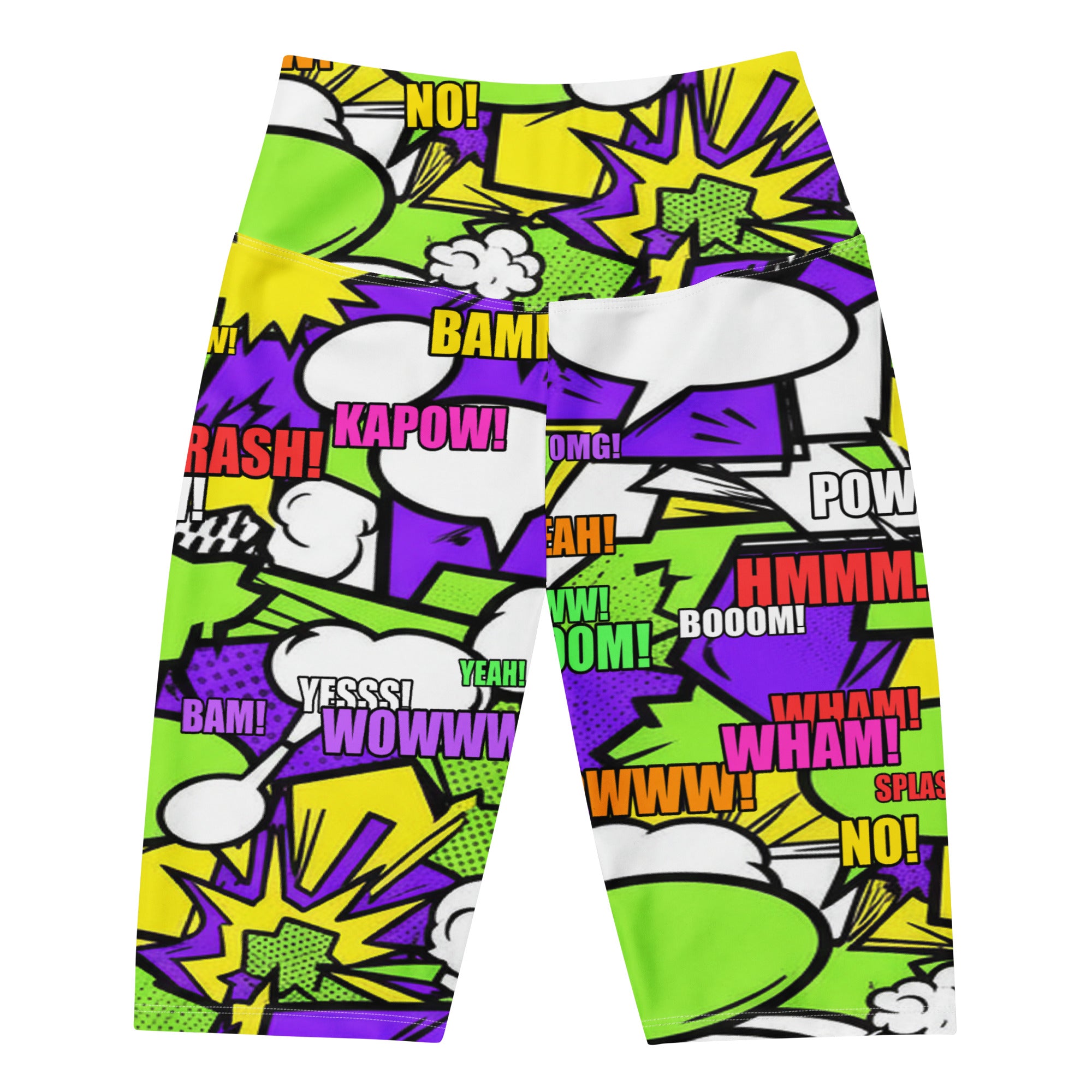 Women's comic pop toxic green bike shorts front view