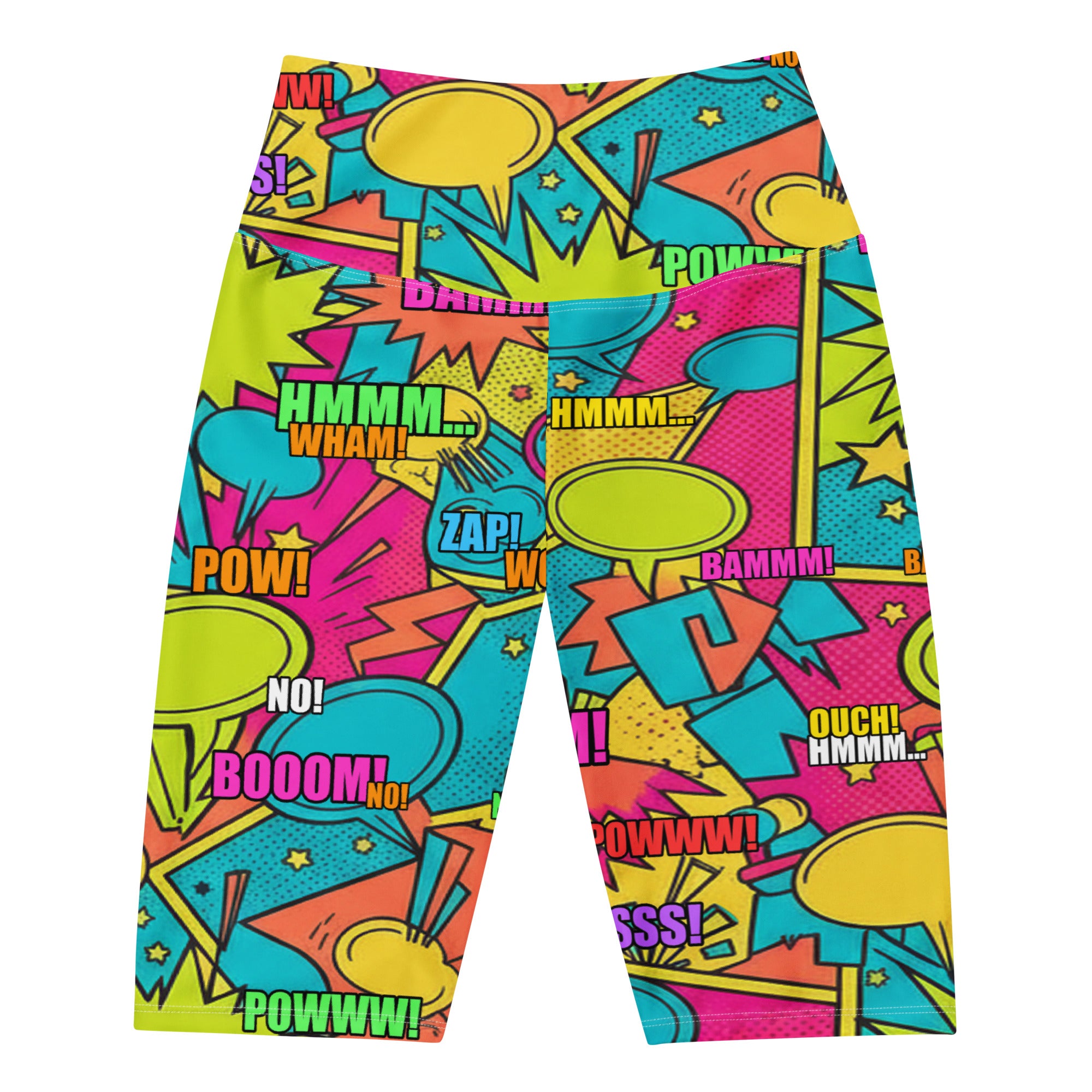 Women's comic pop tropical printed bike shorts front view