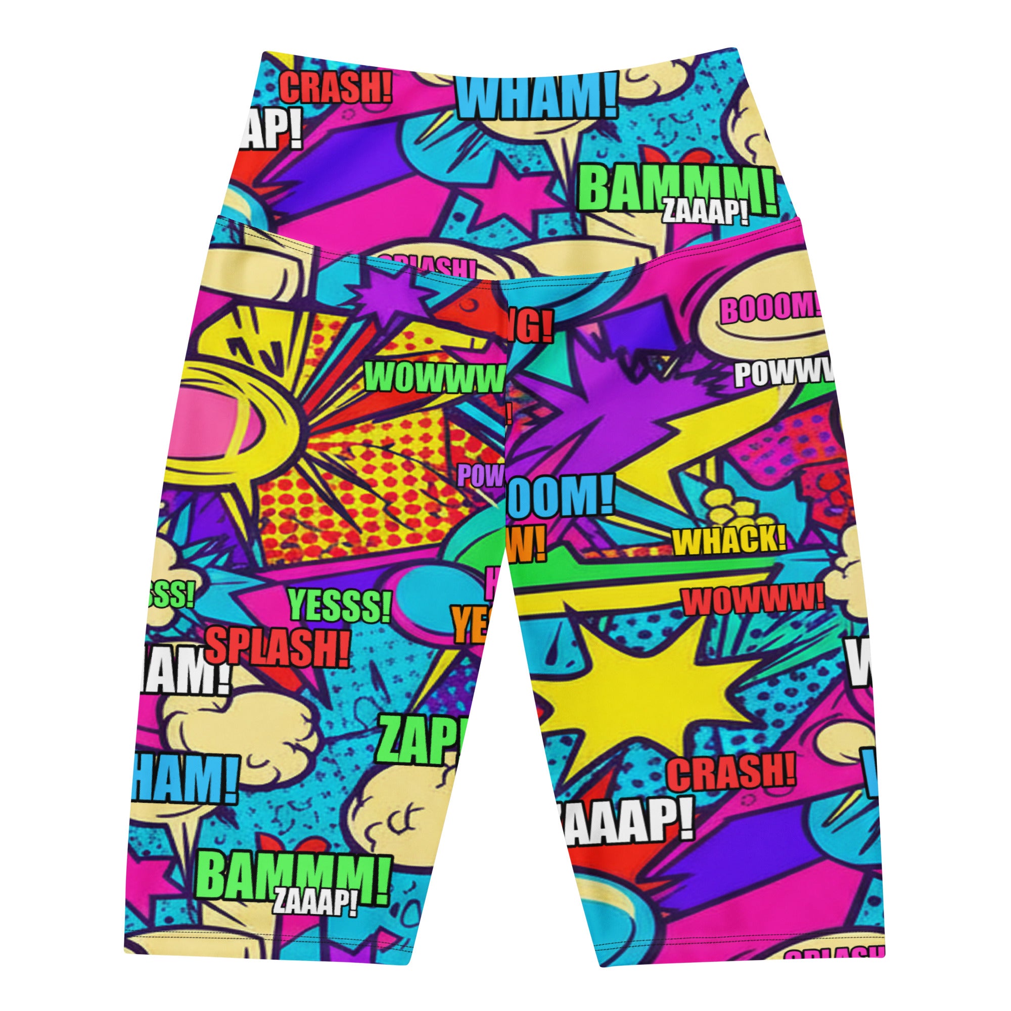 Women's comic strip pirate printed bike shorts front view