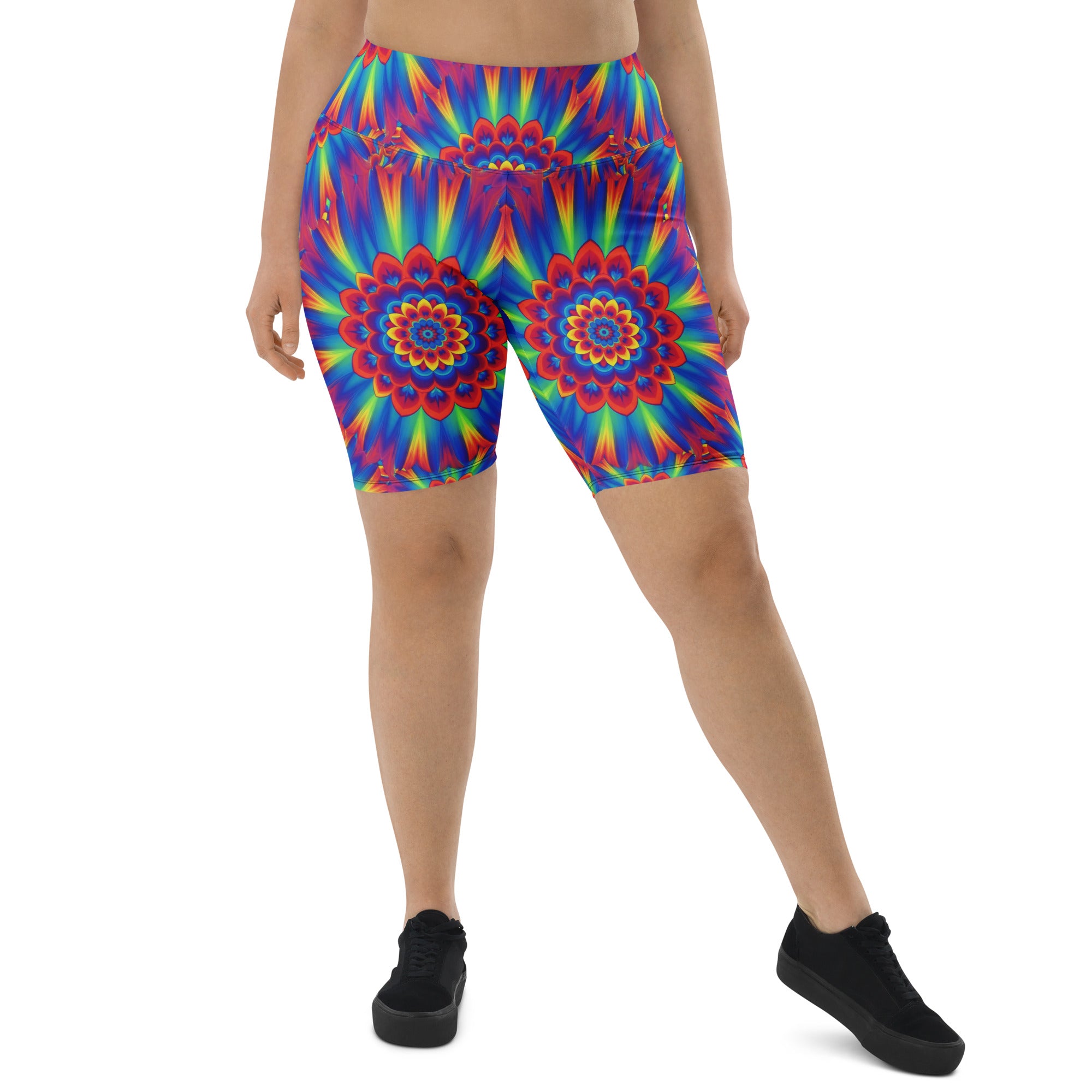 Psychedelic Neon Rainbow Burst Bike Shorts | GearBunch