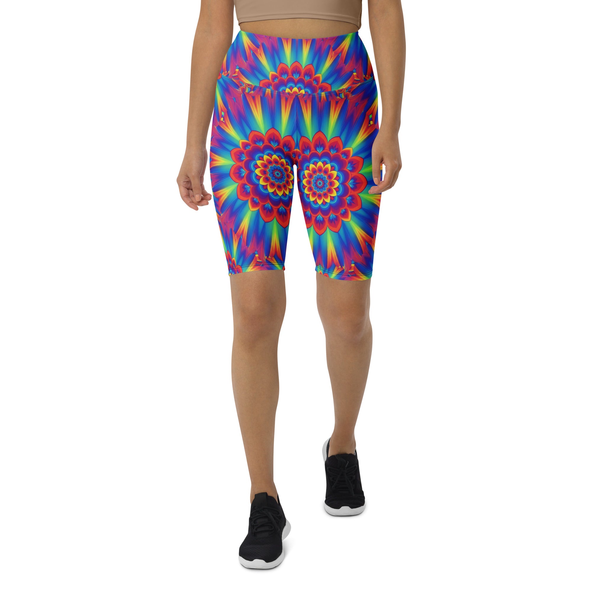 Psychedelic Neon Rainbow Burst Bike Shorts | GearBunch