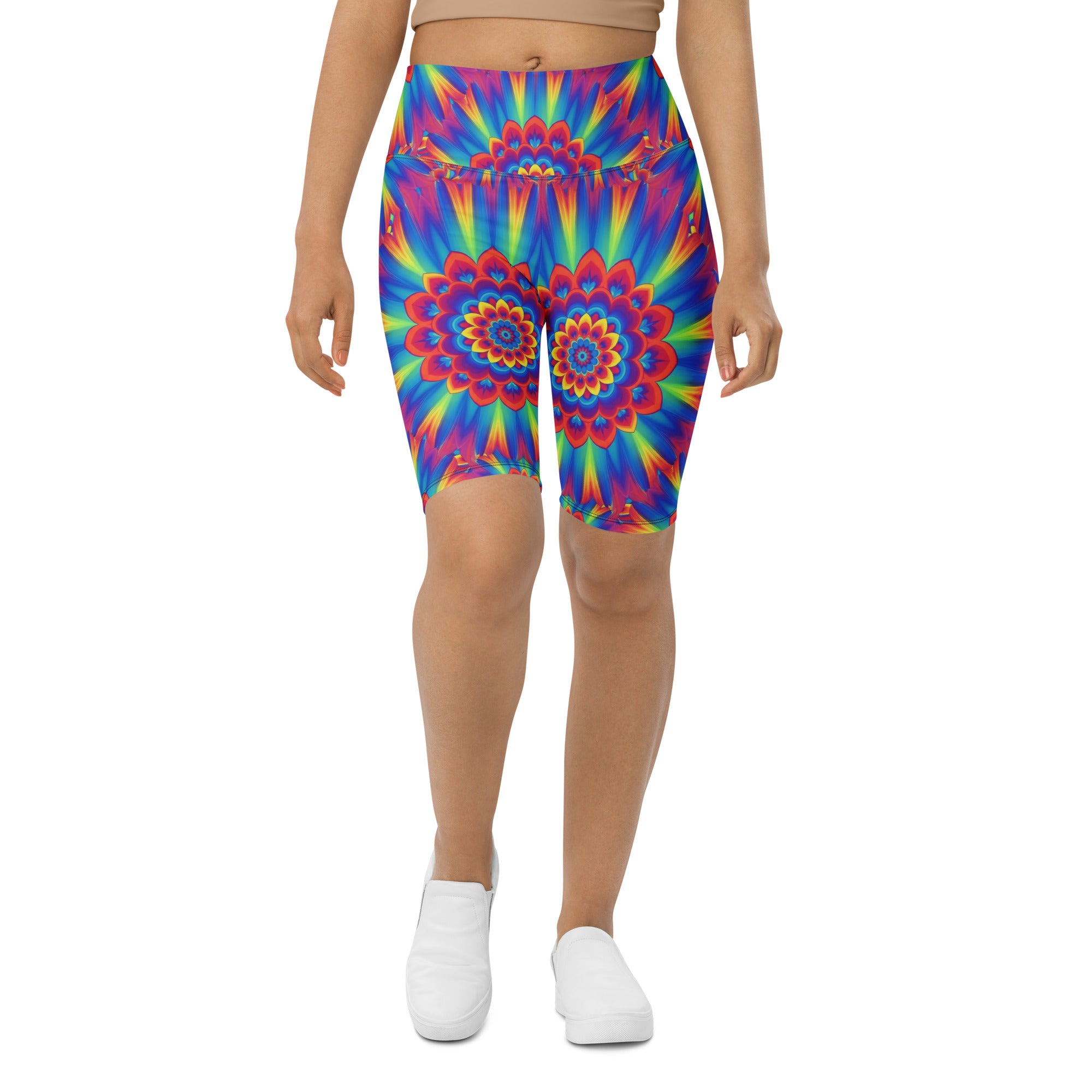 Psychedelic Neon Rainbow Burst Bike Shorts | GearBunch