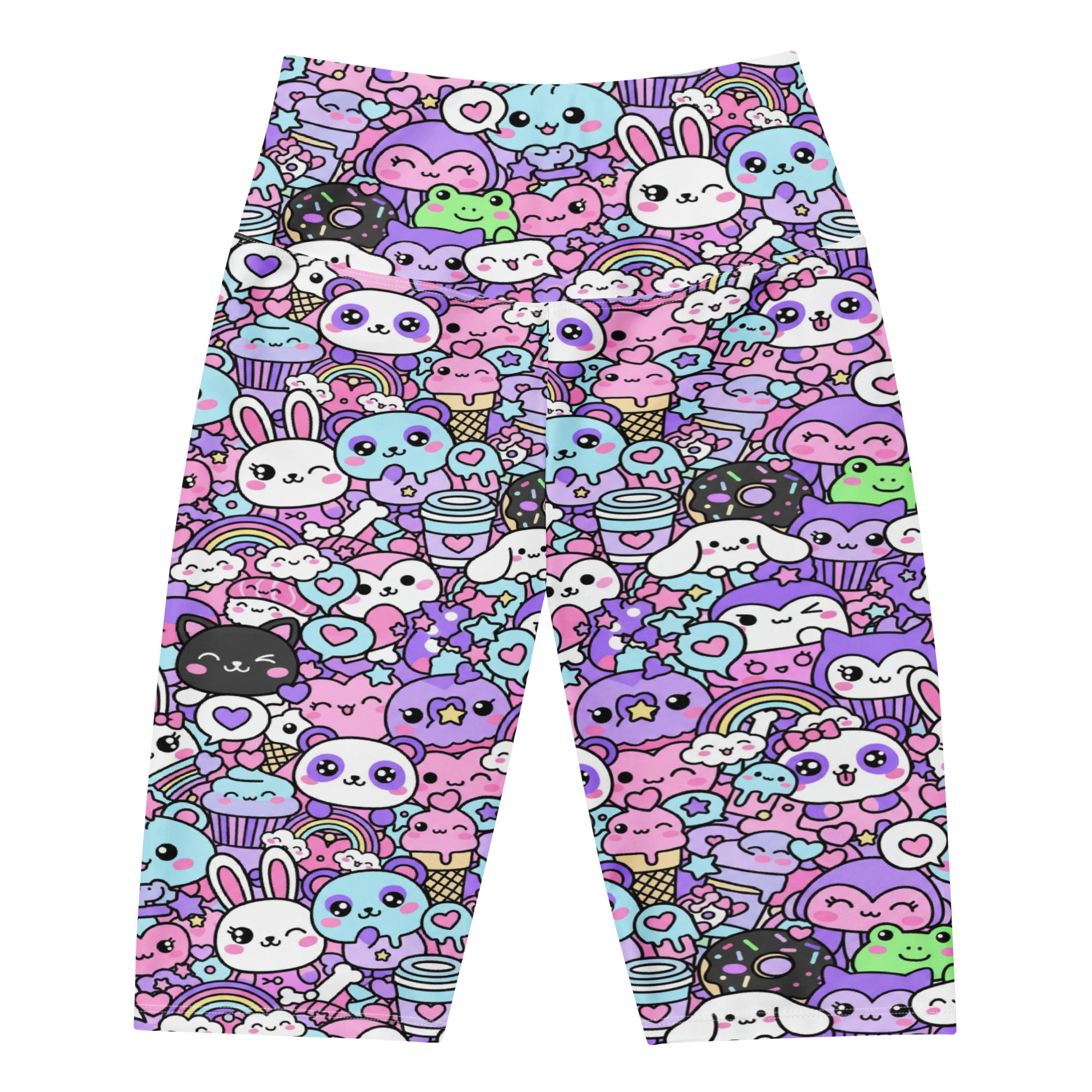 Women's kawaii pastel goth printed bike shorts front view