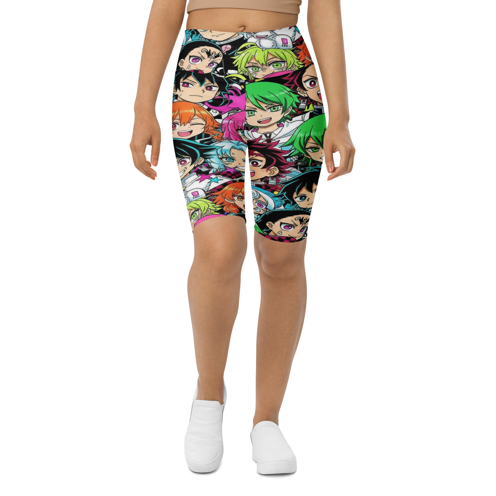 Women's Demon Slayer Style printed bike shorts front view