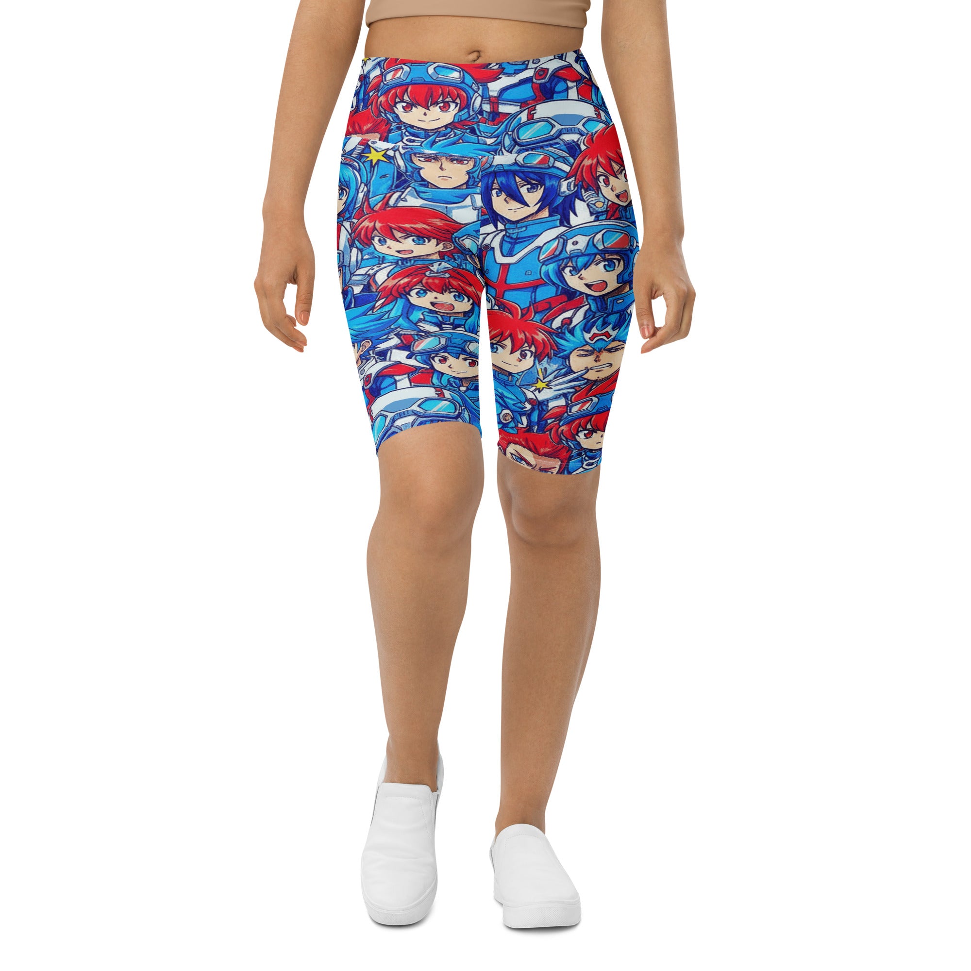 Women's anime mecha pilot printed bike shorts front view