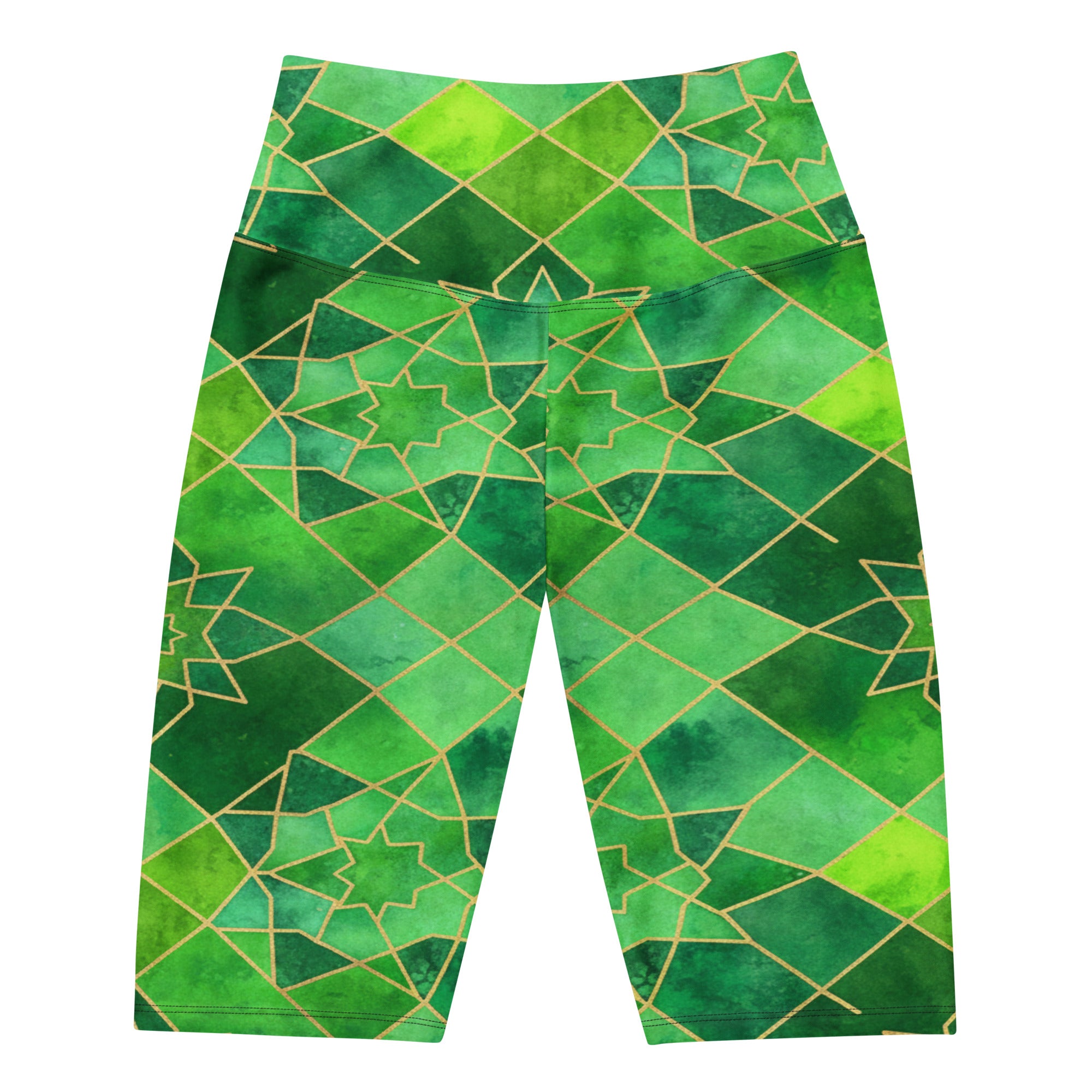 Women's watercolour emerald jewel printed bike shorts front view