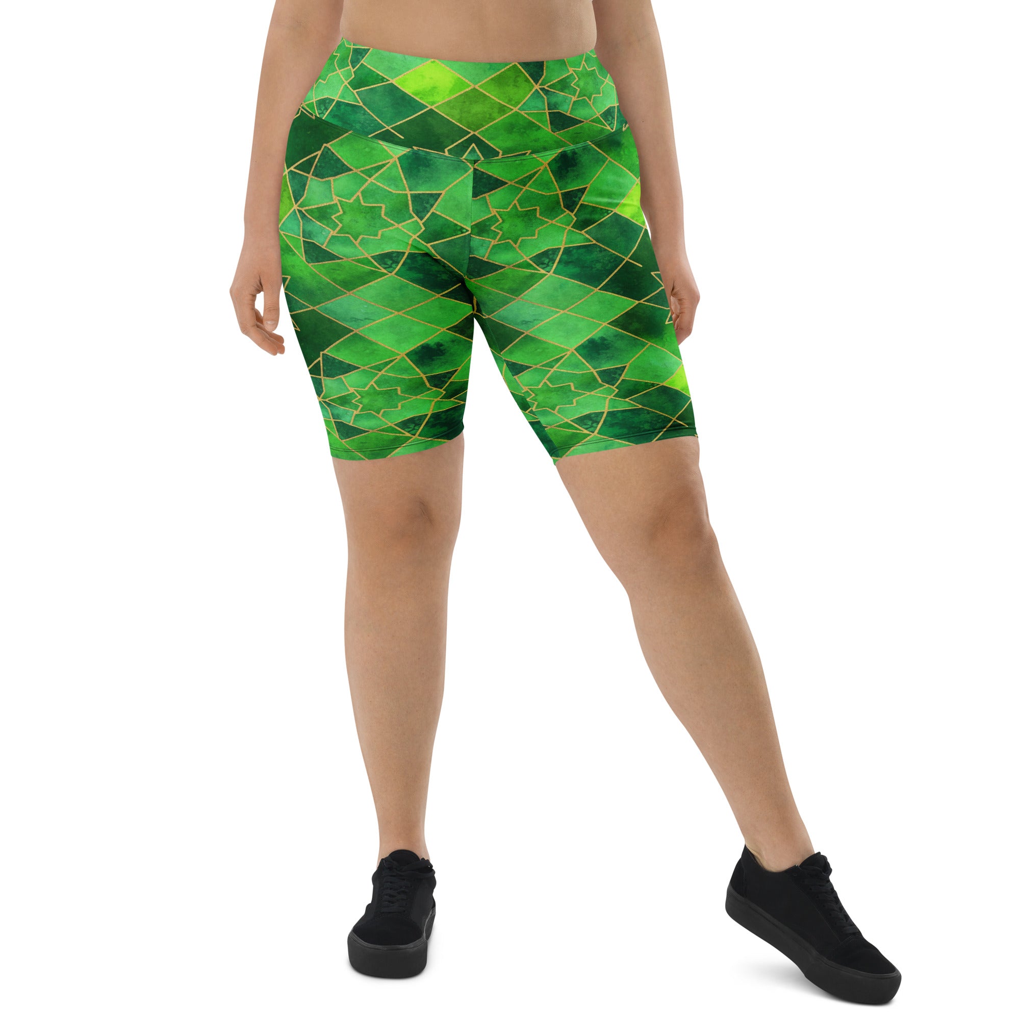 Arabic Watercolour Emerald Jewel Bike Shorts | GearBunch