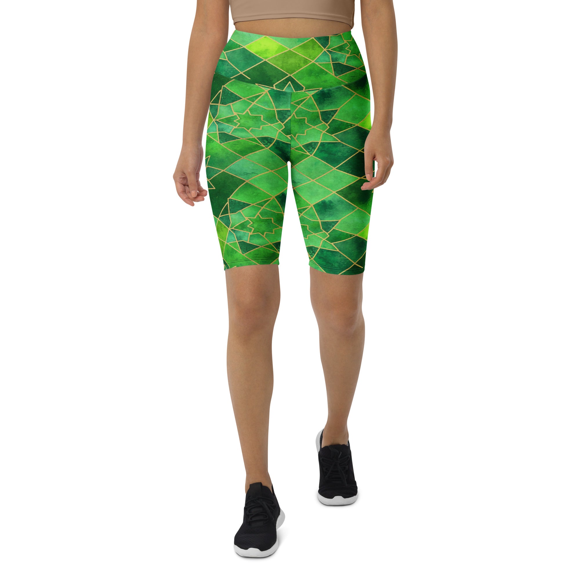 Arabic Watercolour Emerald Jewel Bike Shorts | GearBunch