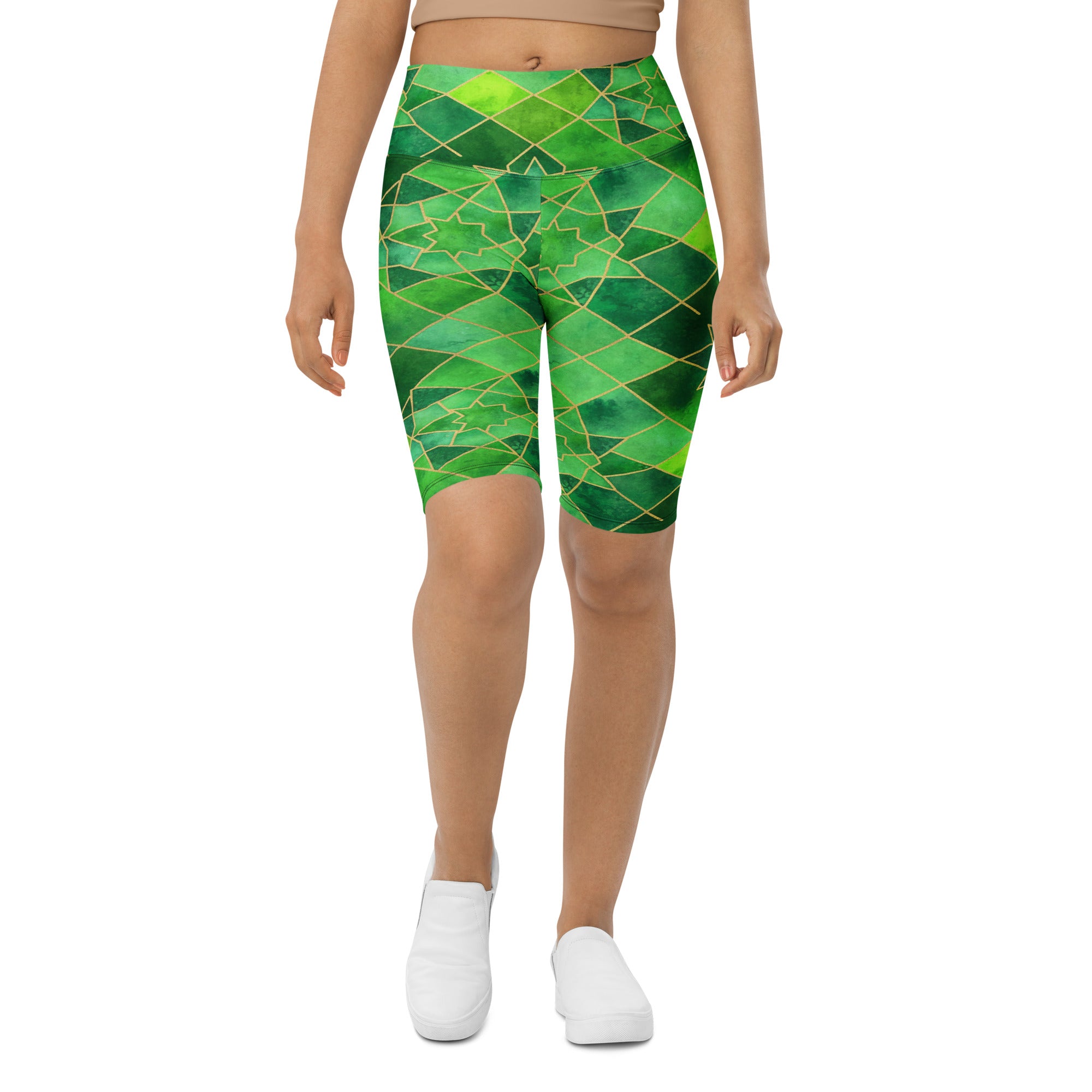 Arabic Watercolour Emerald Jewel Bike Shorts | GearBunch