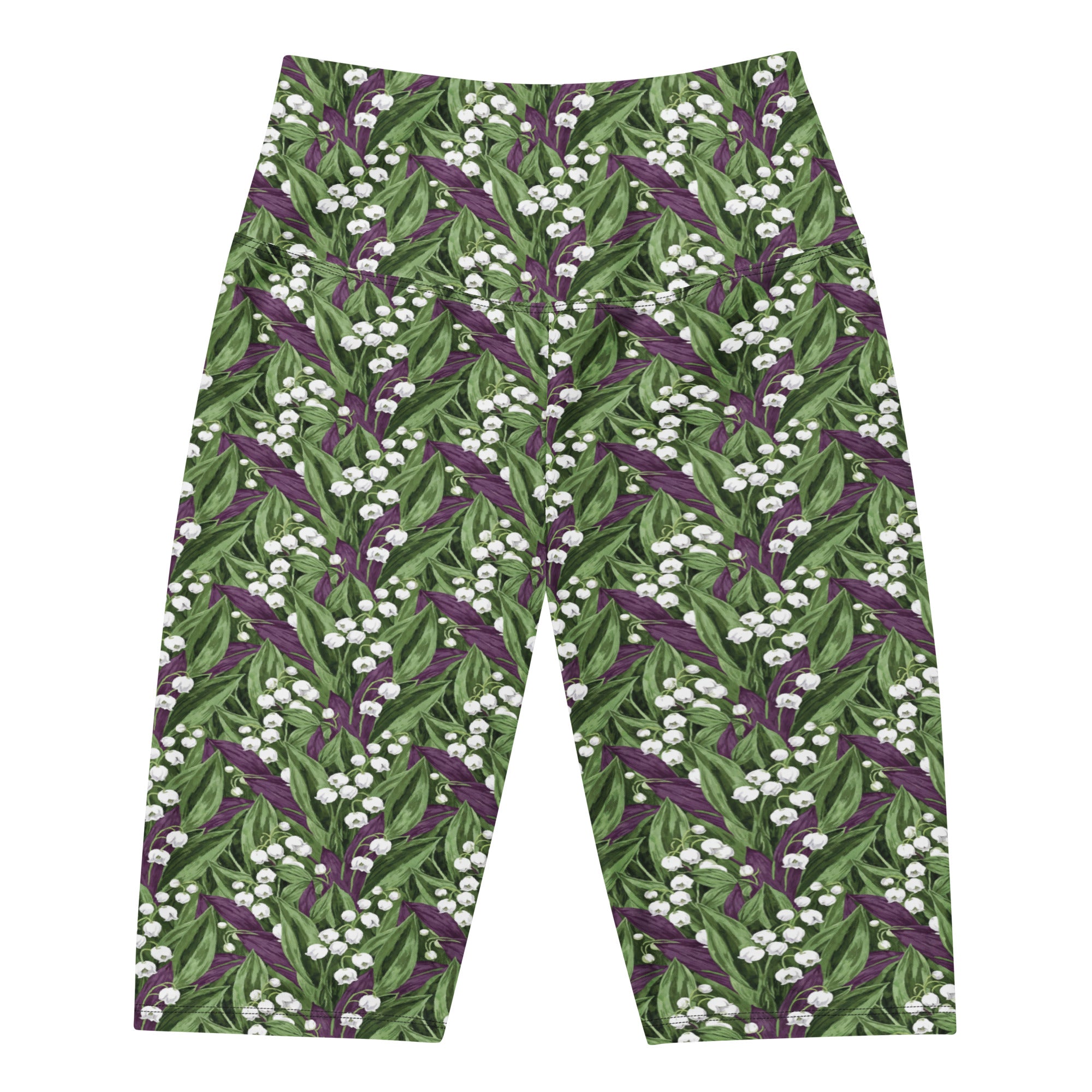 Women's white lily of the valley bike shorts front view