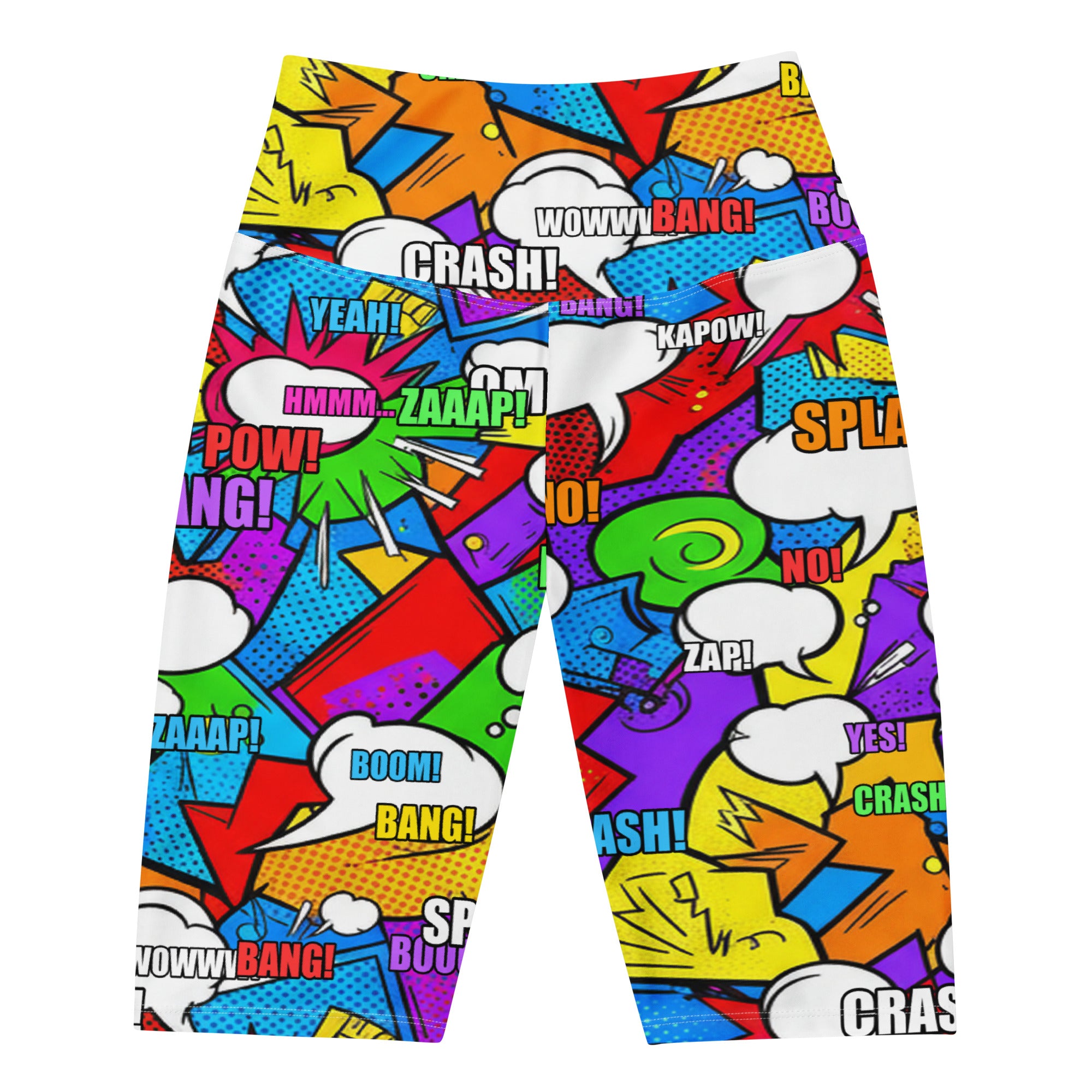 Women's comic strip classic hero printed bike shorts front view