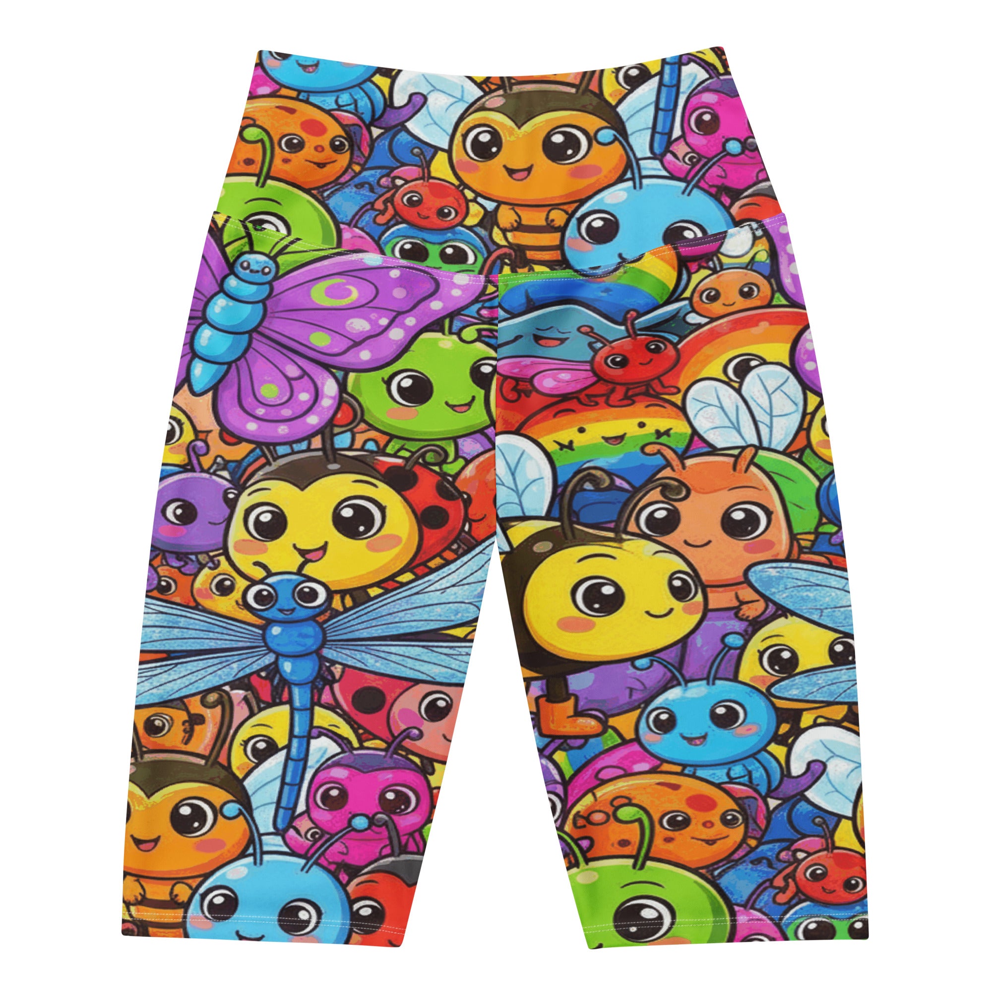 Women's vibrant bug life printed bike shorts front view