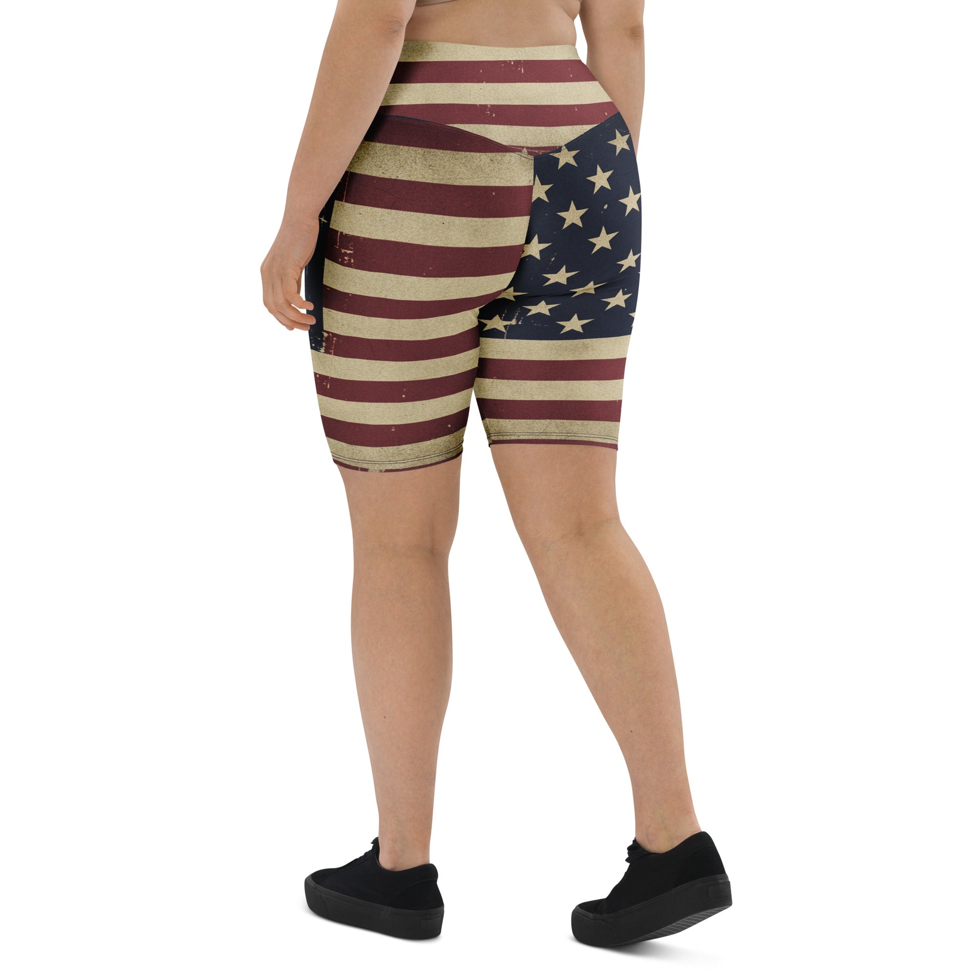 Vintage Distressed American Flag Bike Shorts | GearBunch