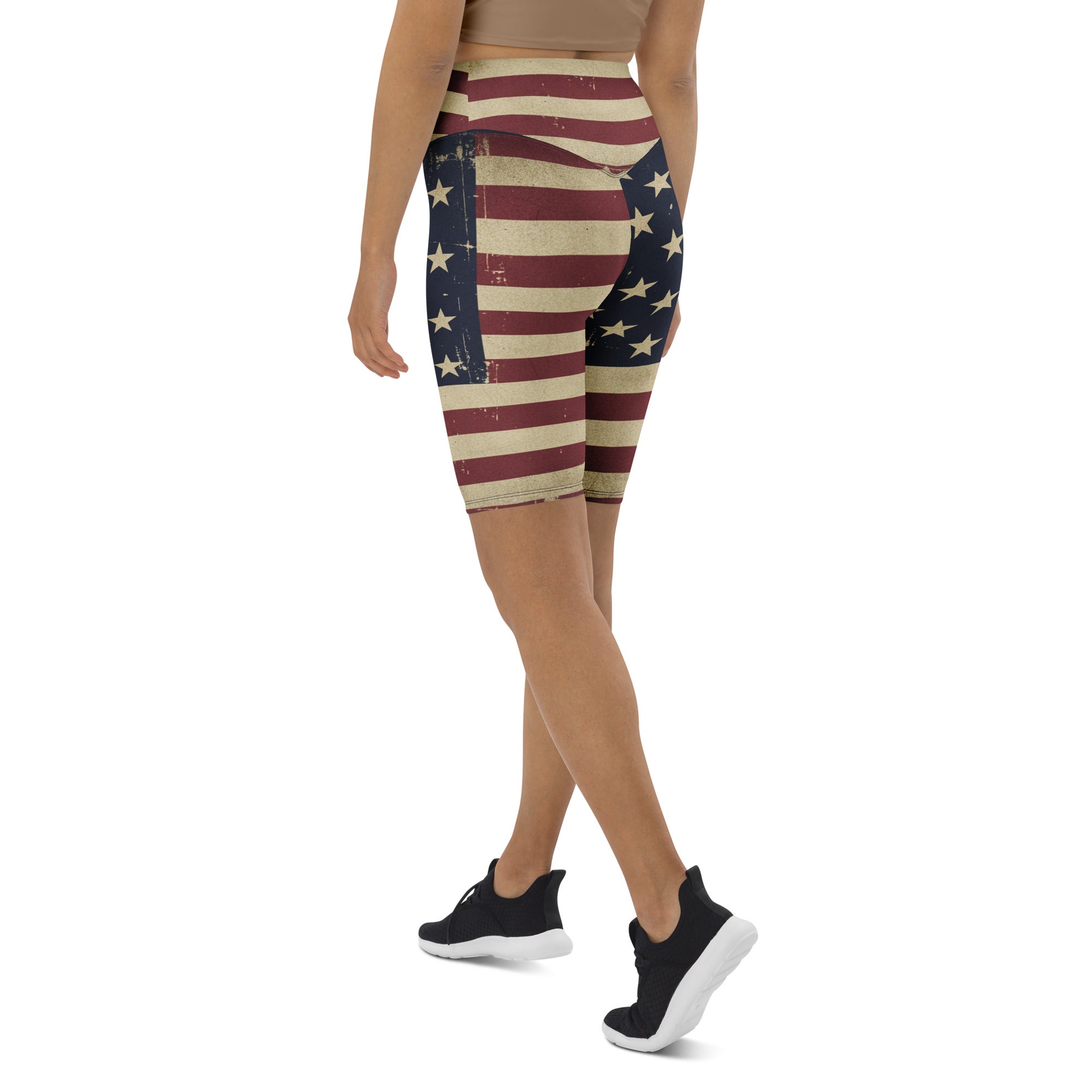 Vintage Distressed American Flag Bike Shorts | GearBunch