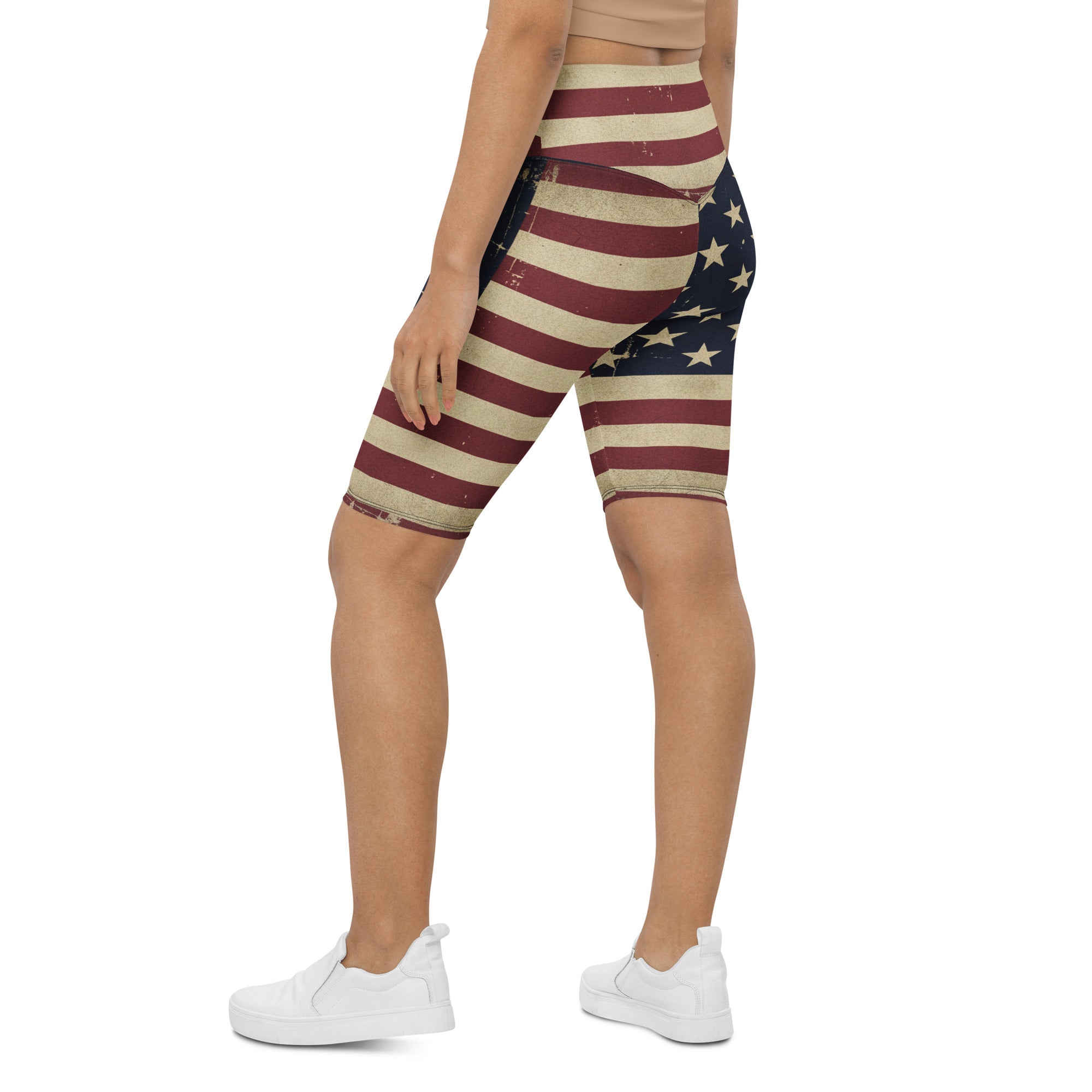 Vintage Distressed American Flag Bike Shorts | GearBunch