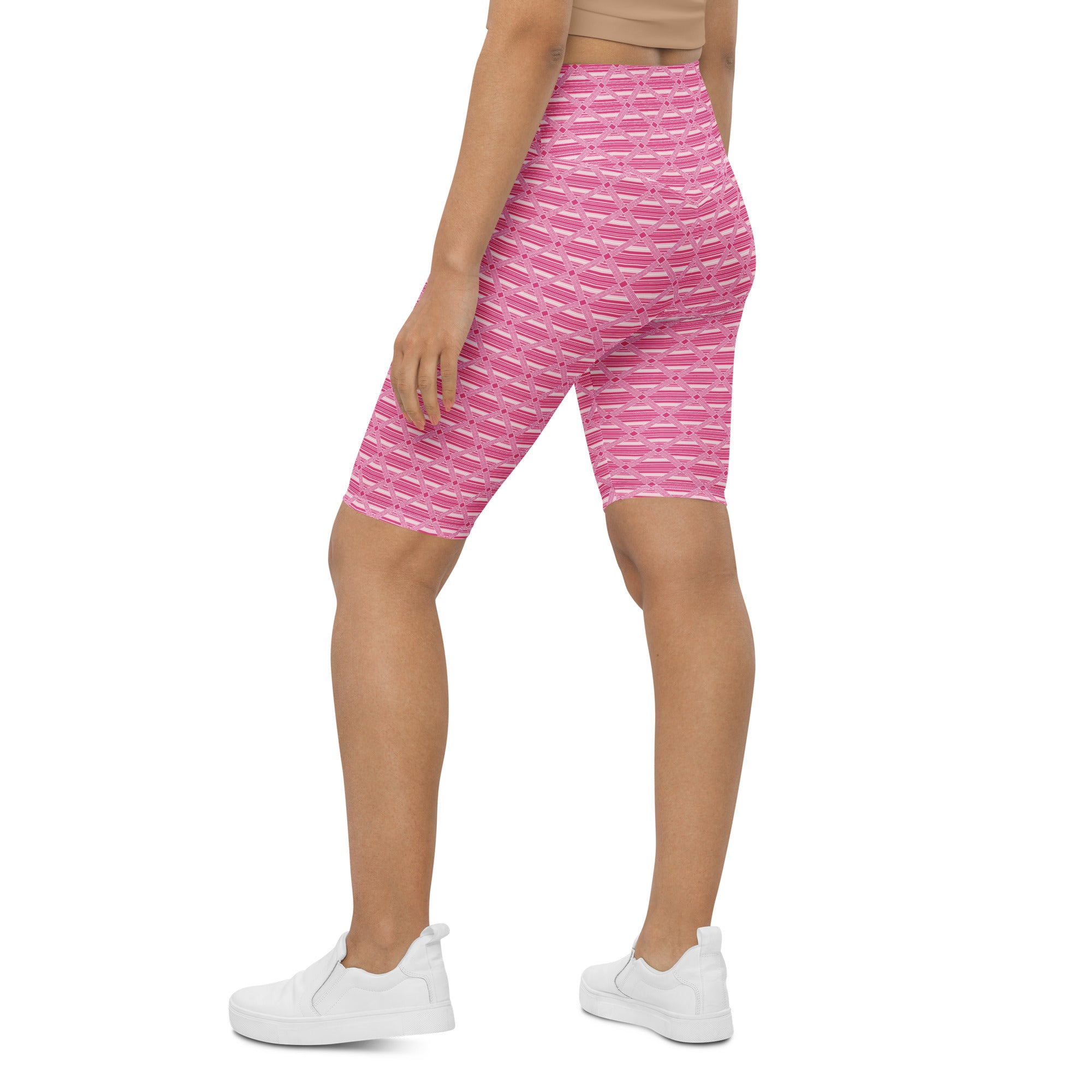 Pink Preppy Stripes Bike Shorts | GearBunch