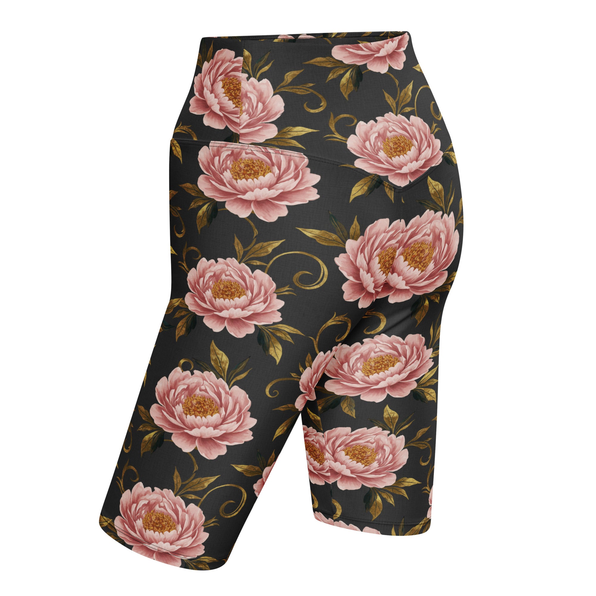 Blush Peonies and Gold Bike Shorts | GearBunch
