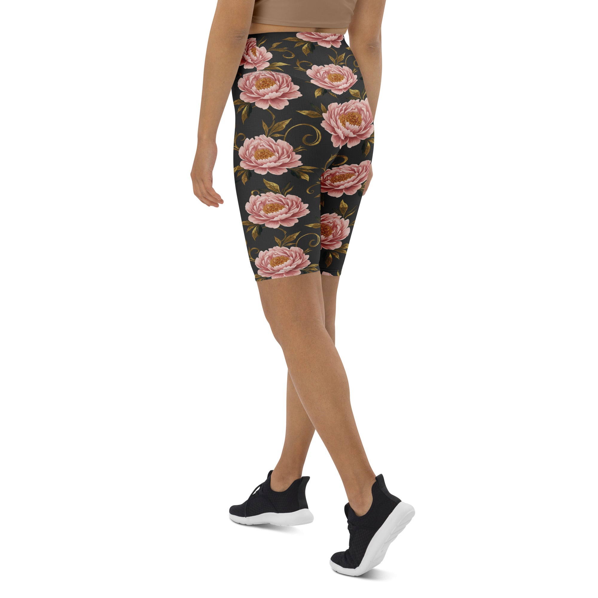 Blush Peonies and Gold Bike Shorts | GearBunch