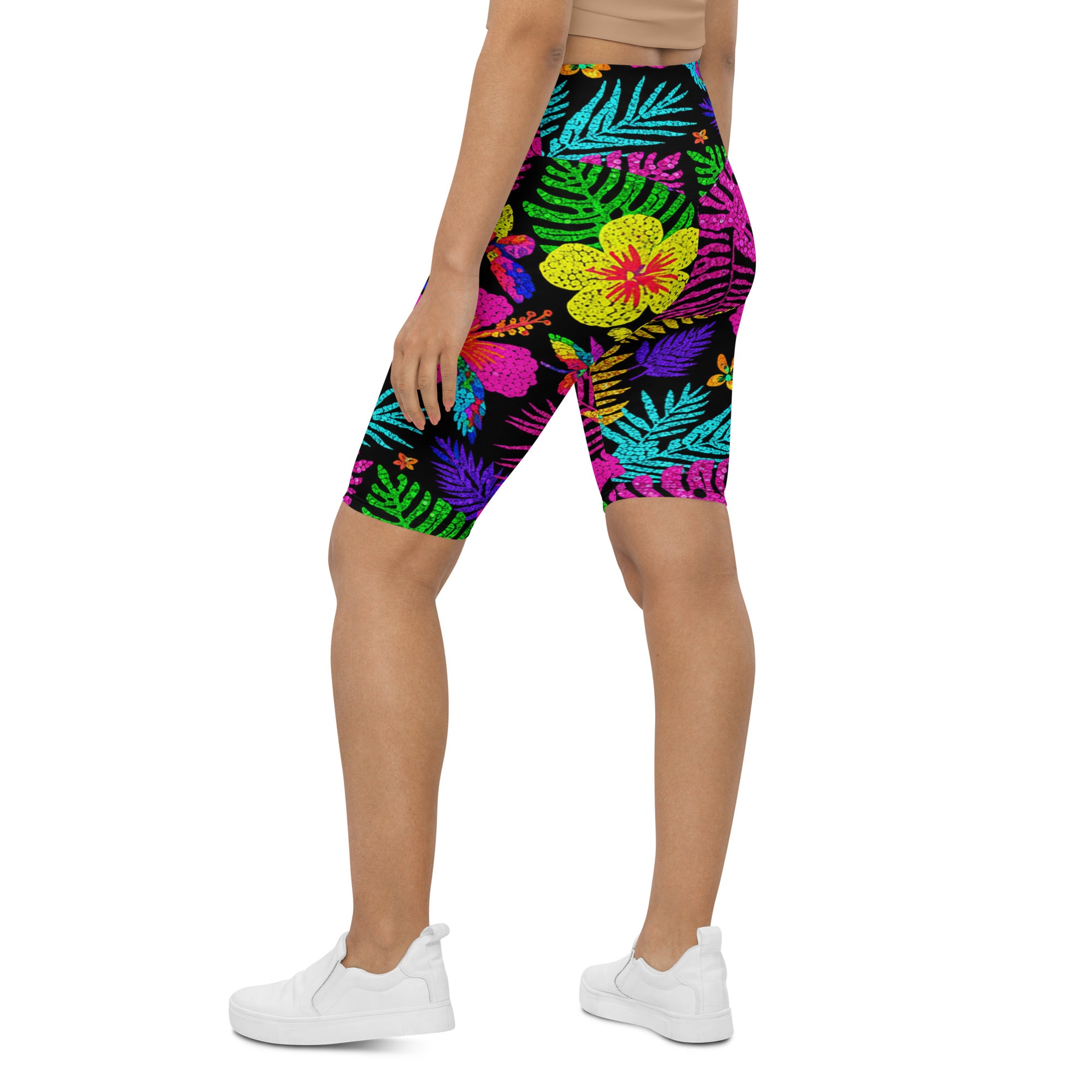 Rainbow Paillette Tropical Bike Shorts | GearBunch