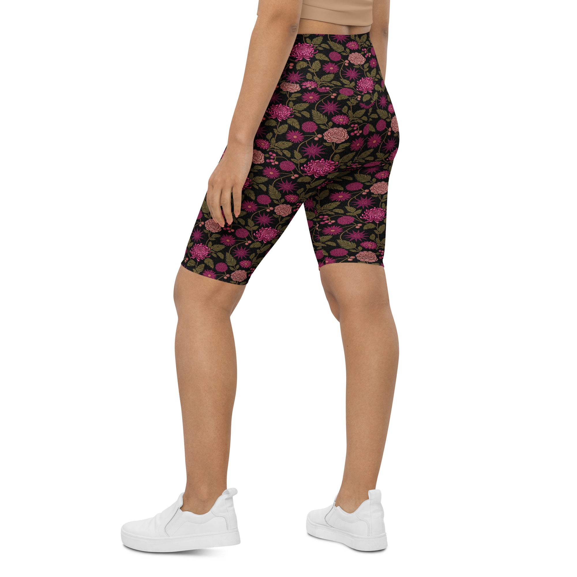 Midnight Paillette Peony Bike Shorts | GearBunch