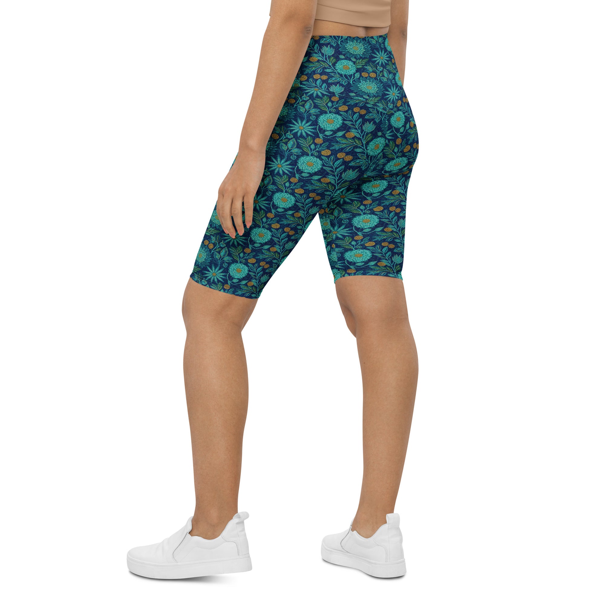 Teal Lotus Garden Bike Shorts | GearBunch
