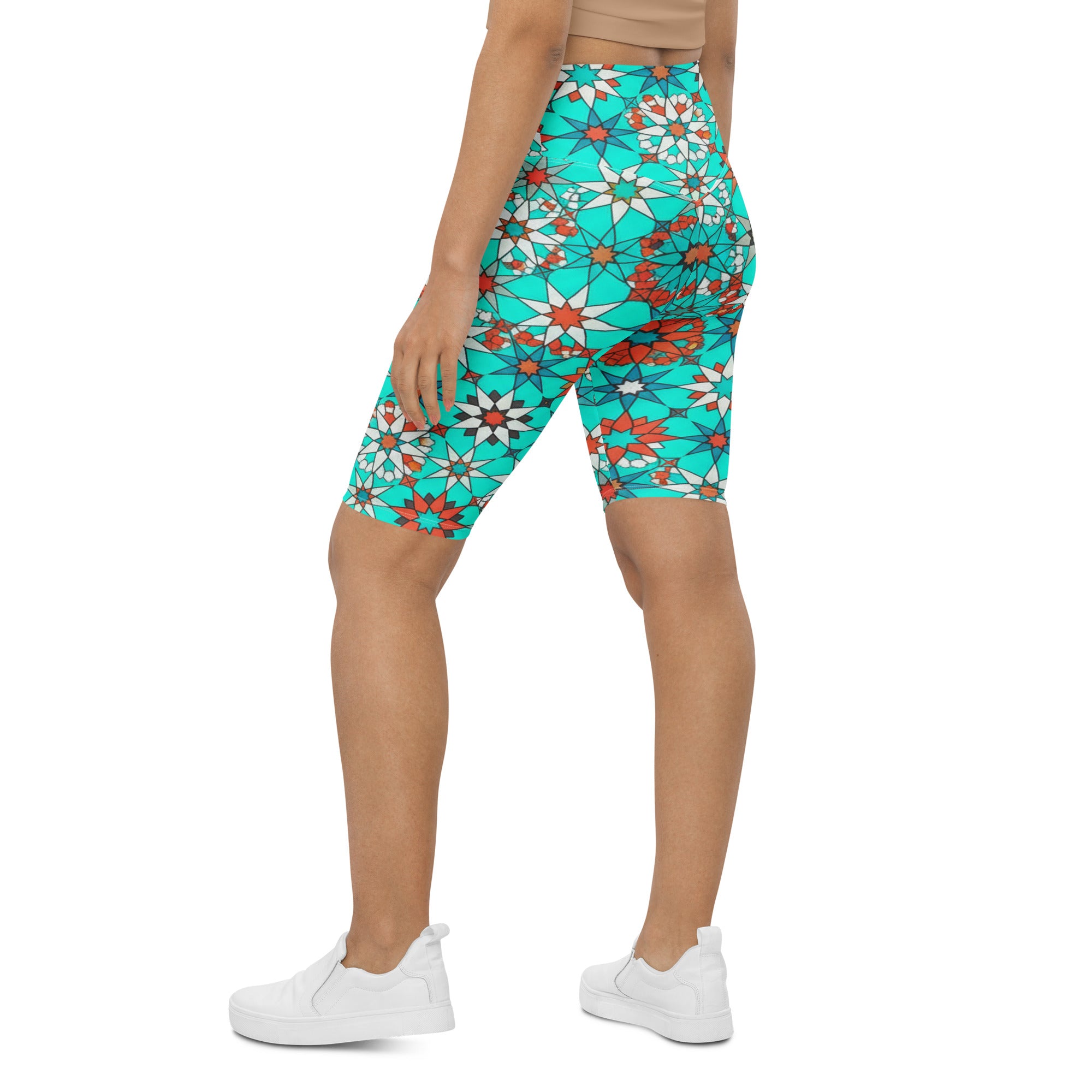 Zellige Turquoise Coral Bike Shorts | GearBunch
