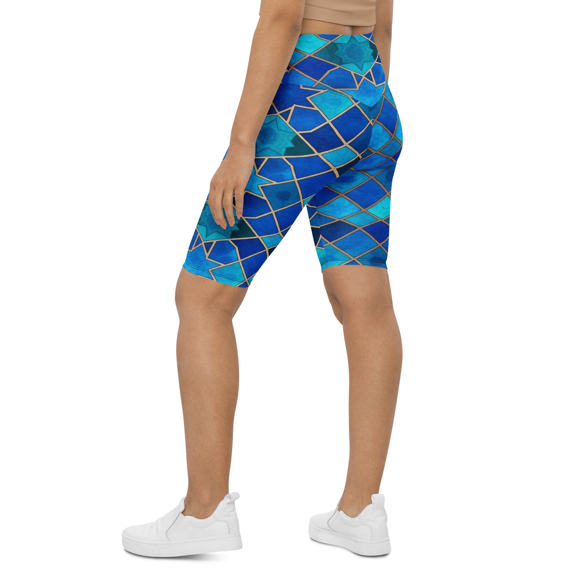 Arabic Watercolour Sapphire Bronze Bike Shorts | GearBunch
