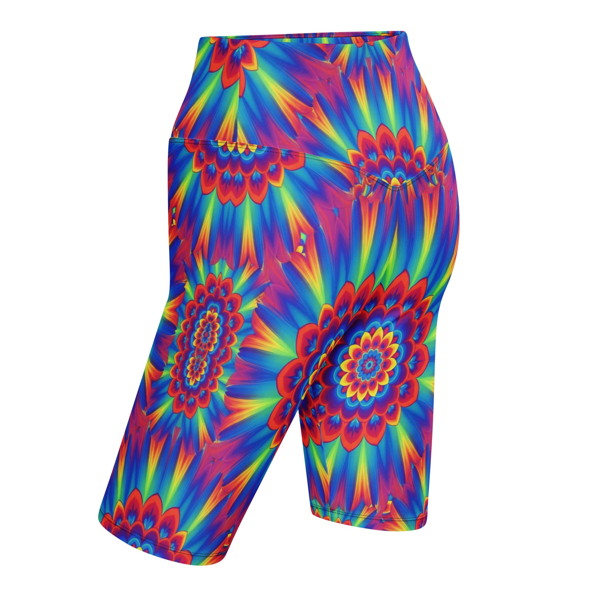 Psychedelic Neon Rainbow Burst Bike Shorts | GearBunch
