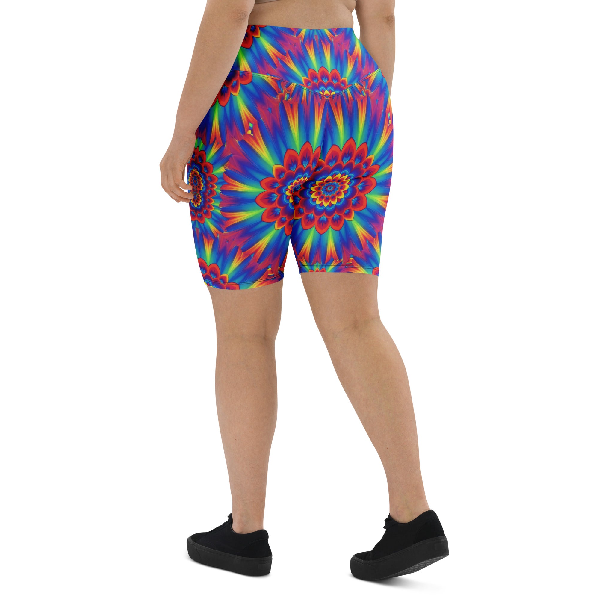 Psychedelic Neon Rainbow Burst Bike Shorts | GearBunch