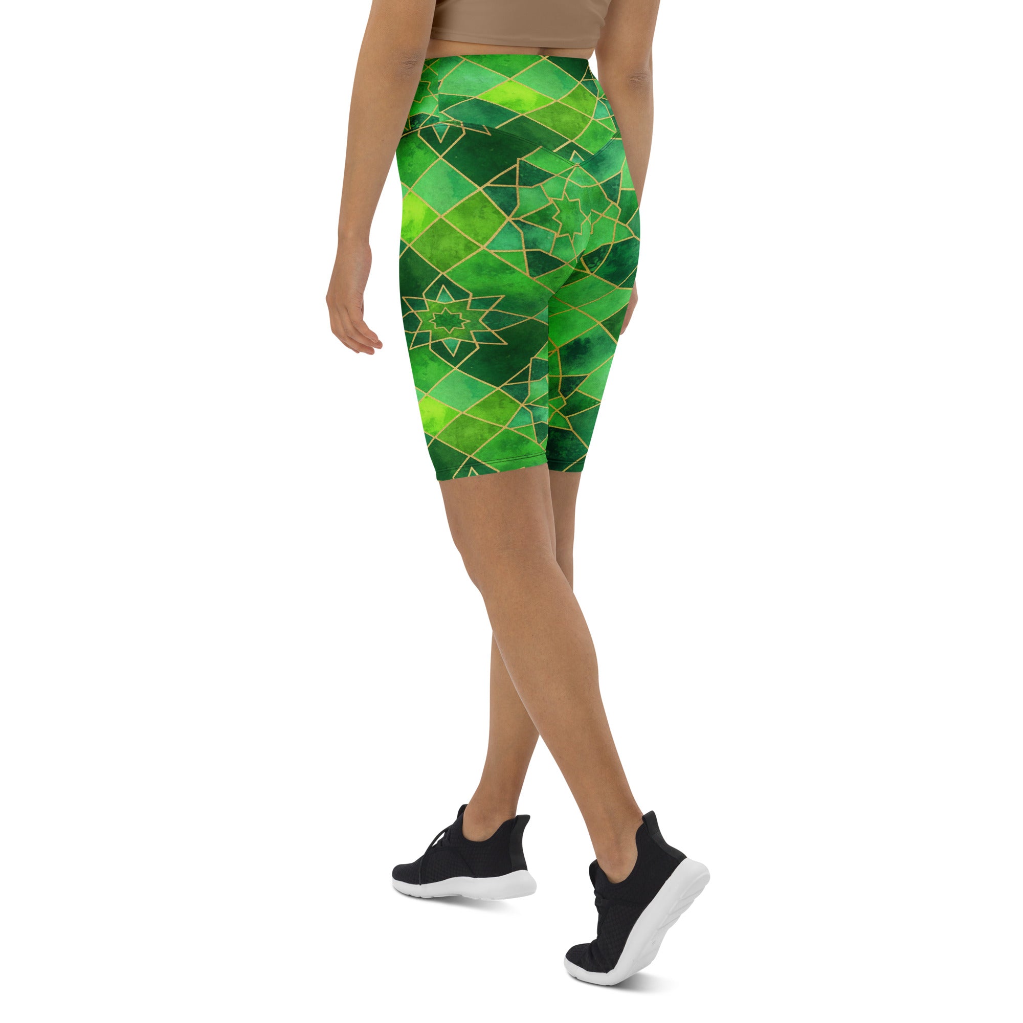 Arabic Watercolour Emerald Jewel Bike Shorts | GearBunch