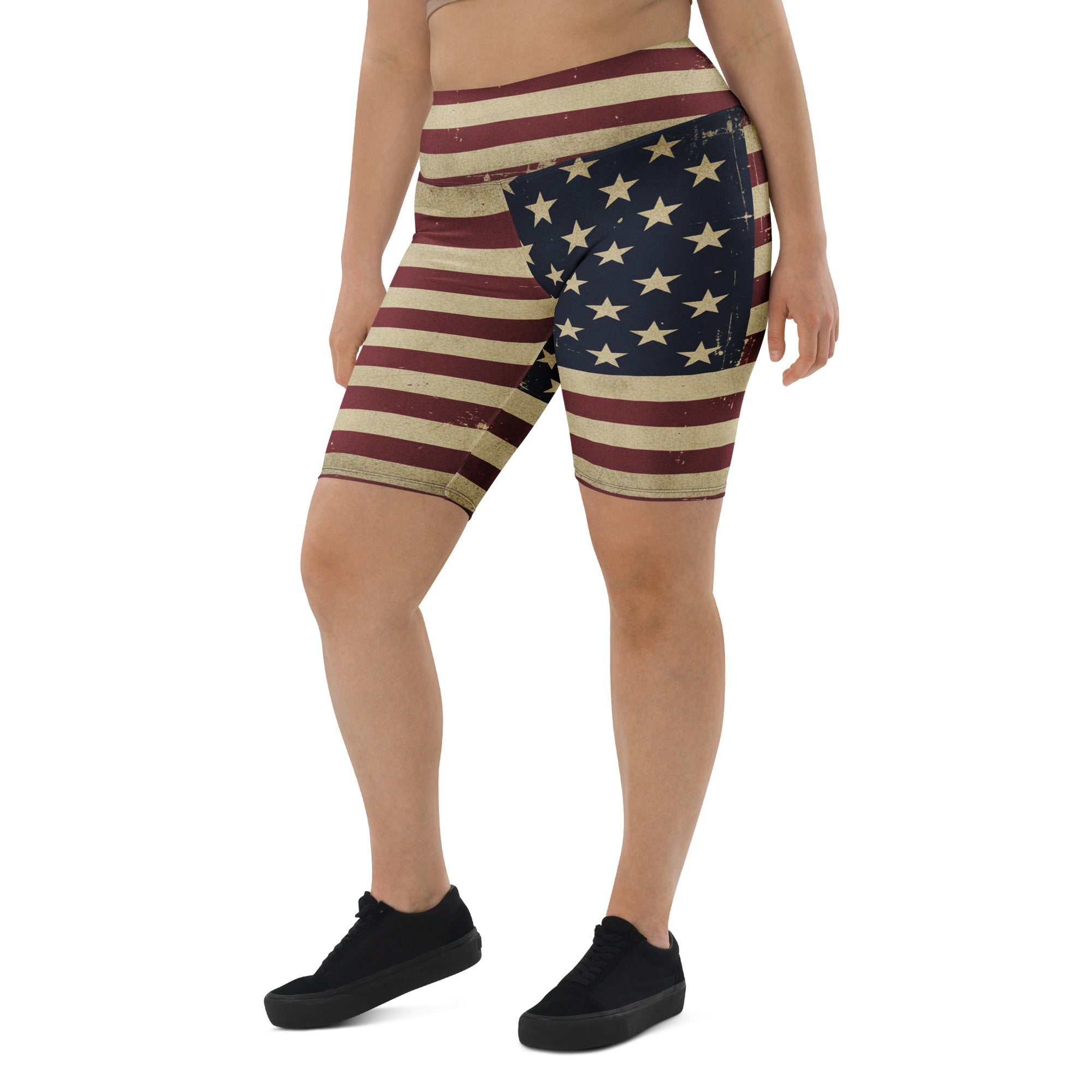 Vintage Distressed American Flag Bike Shorts | GearBunch