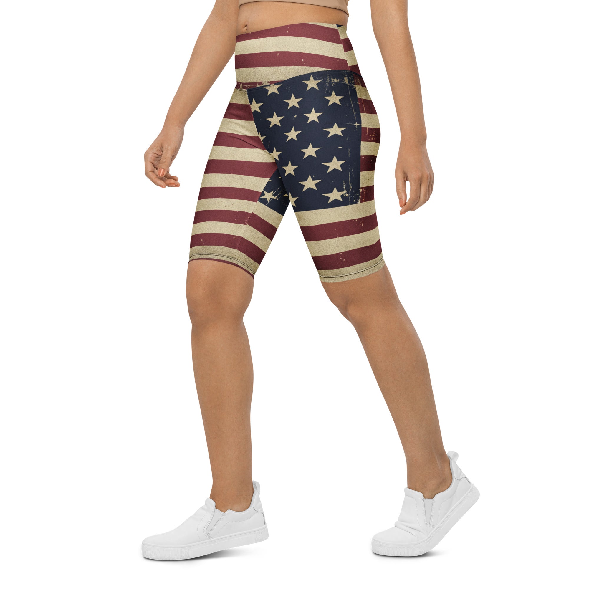 Vintage Distressed American Flag Bike Shorts | GearBunch