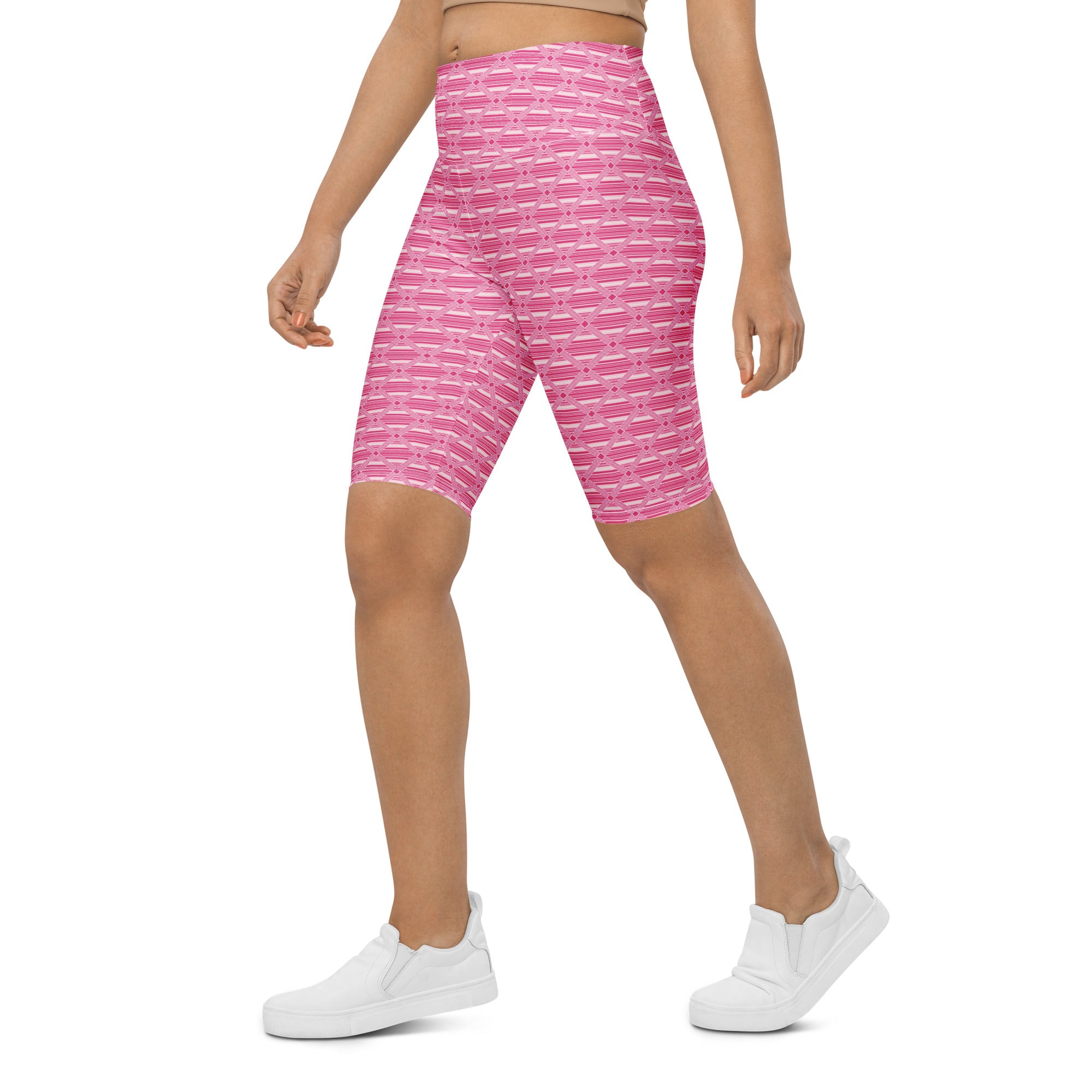 Pink Preppy Stripes Bike Shorts | GearBunch