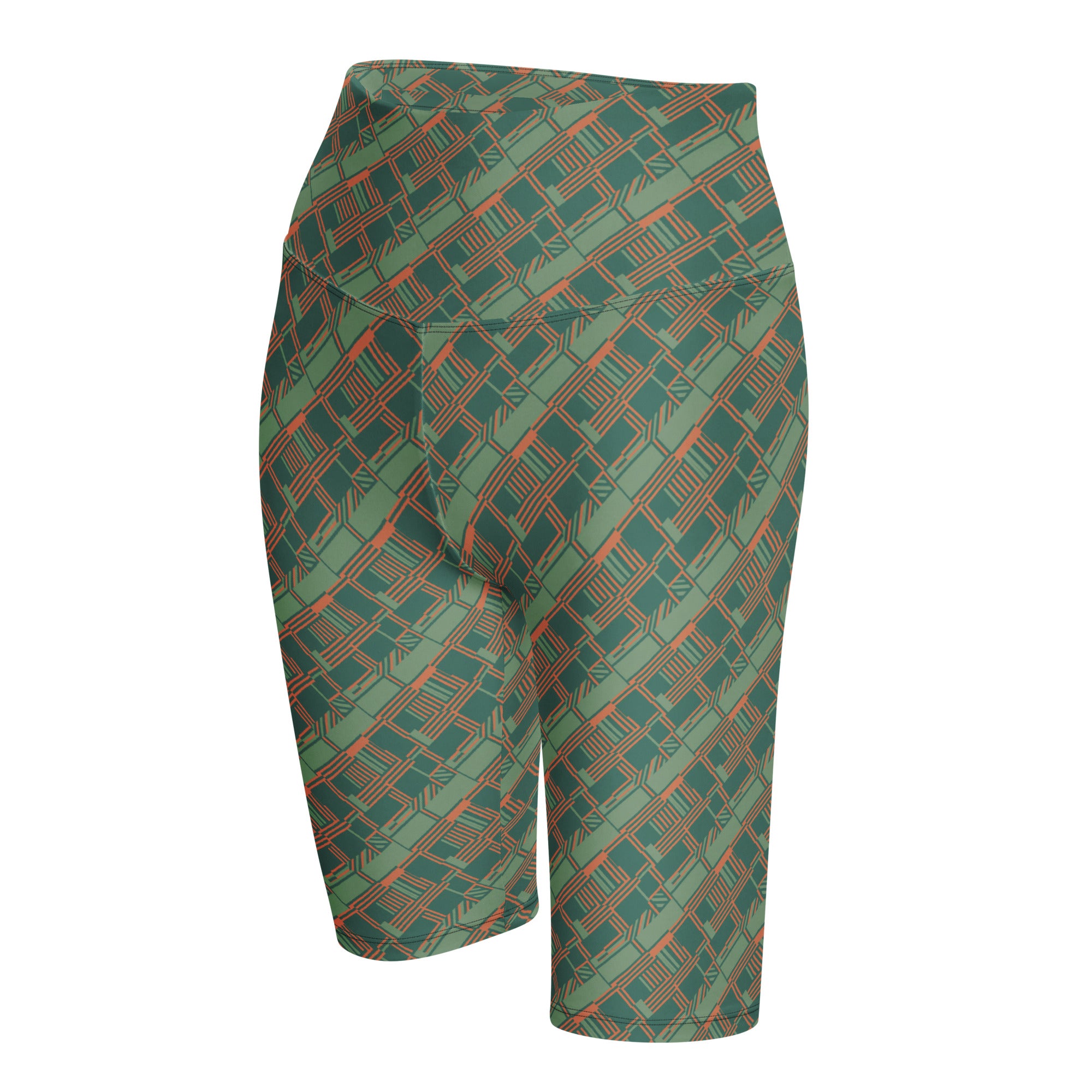 Green Terracotta Stripes Bike Shorts | GearBunch