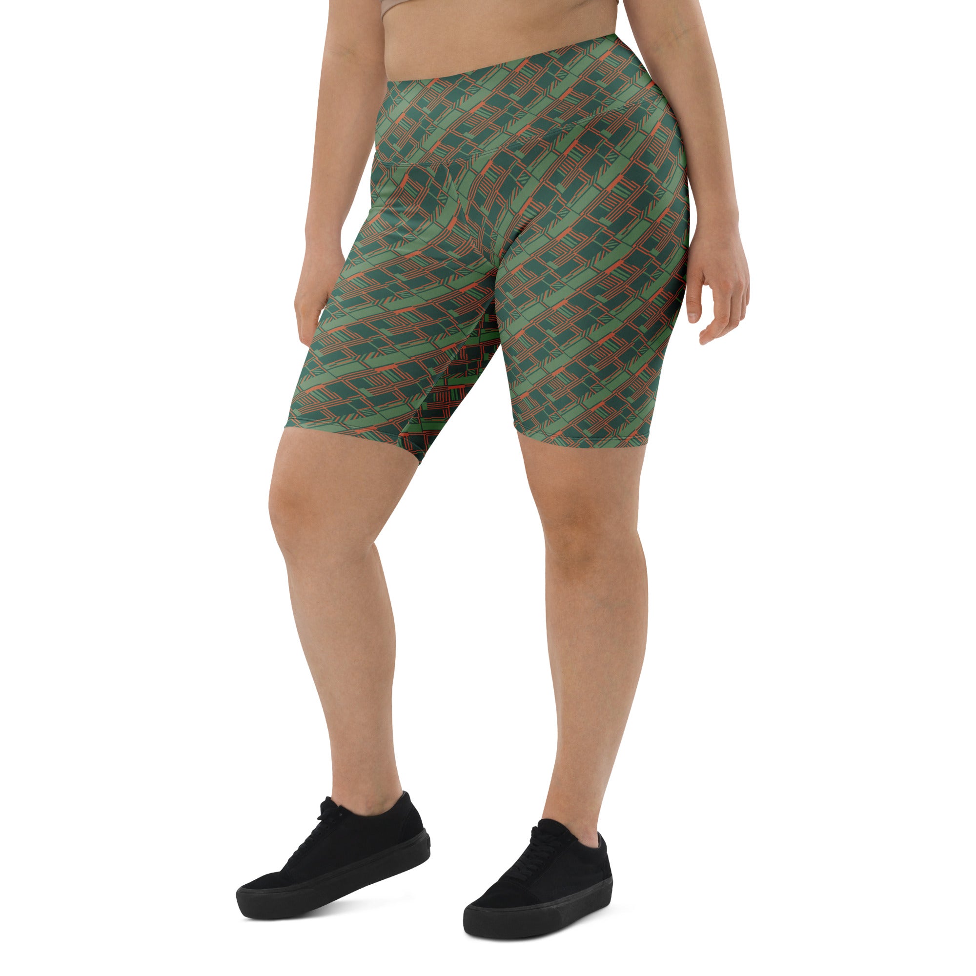 Green Terracotta Stripes Bike Shorts | GearBunch